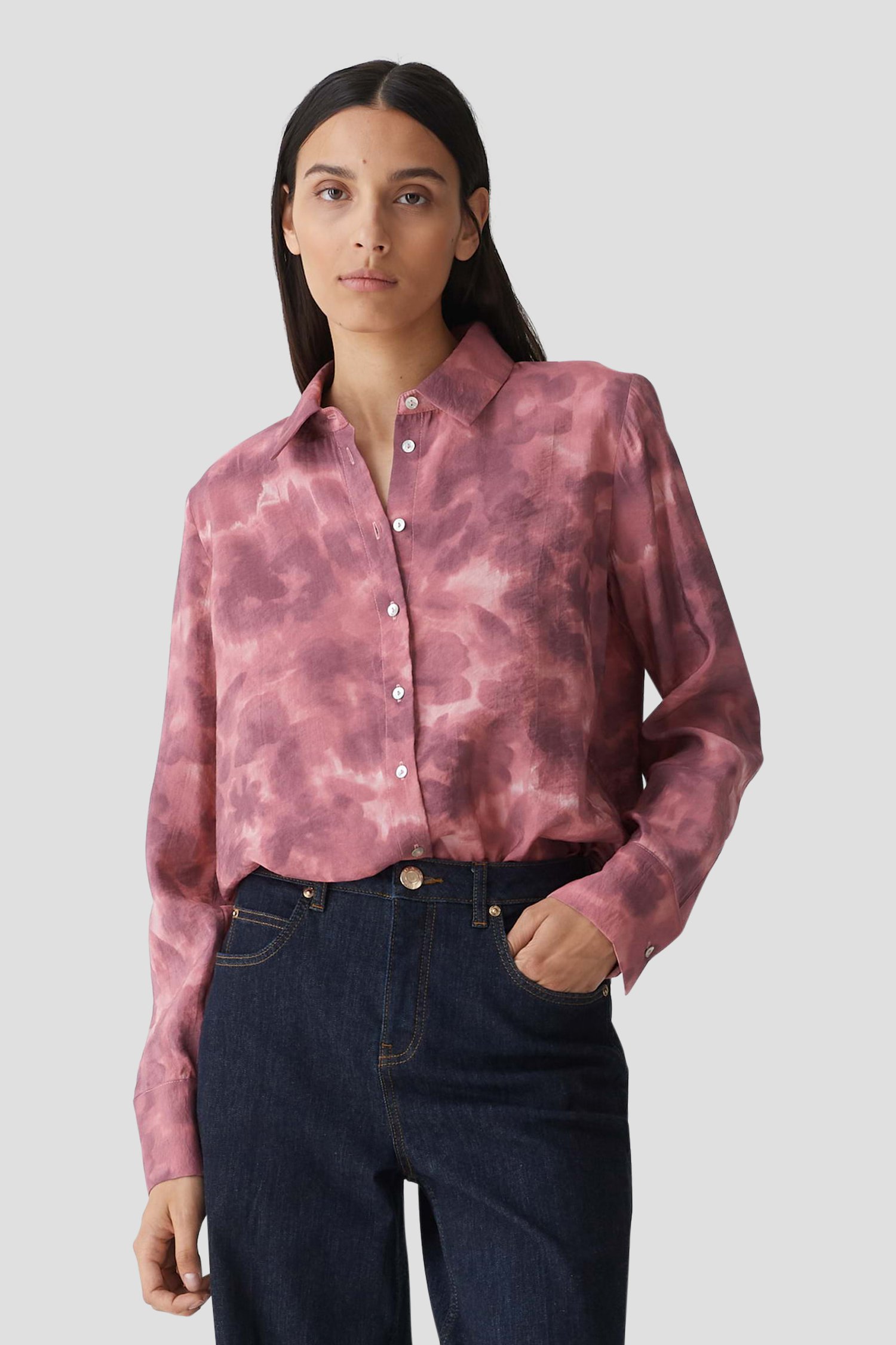 Blouse met roze aquarelprint van Opus voor Dames