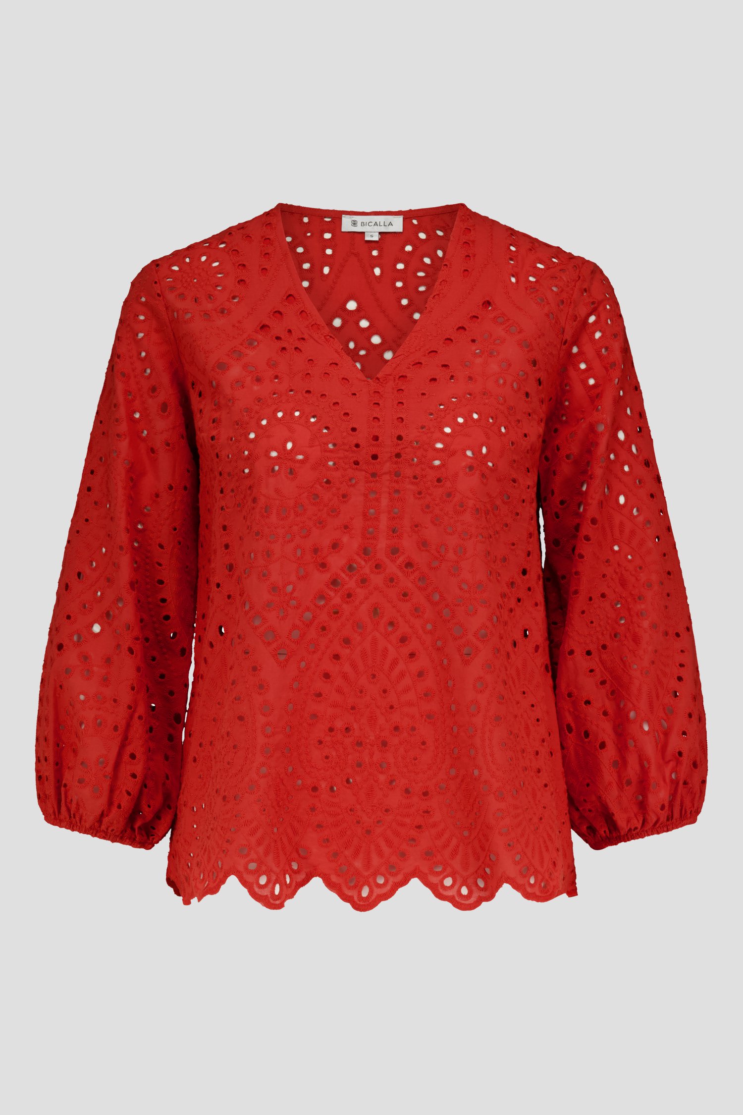 Blouse rouge avec broderie anglaise de Bicalla pour Femmes