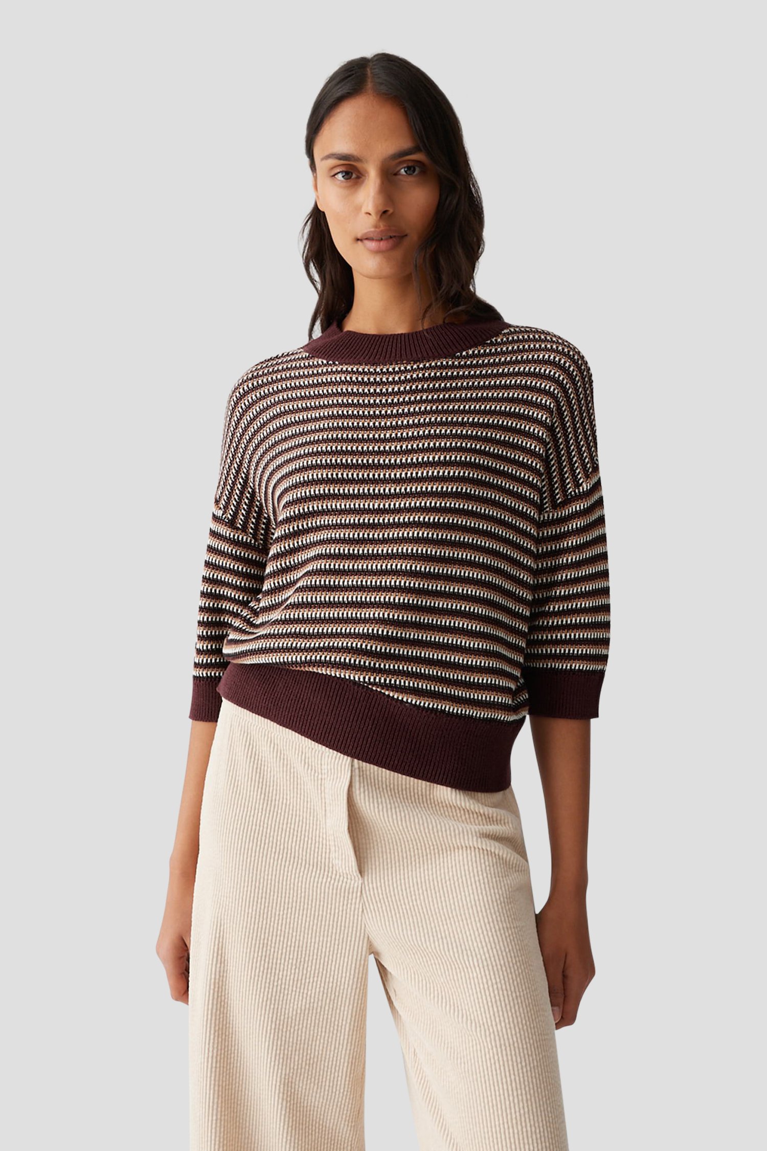 Voorkant van Bordeaux gemêleerd gebreide trui door Opus voor Dames