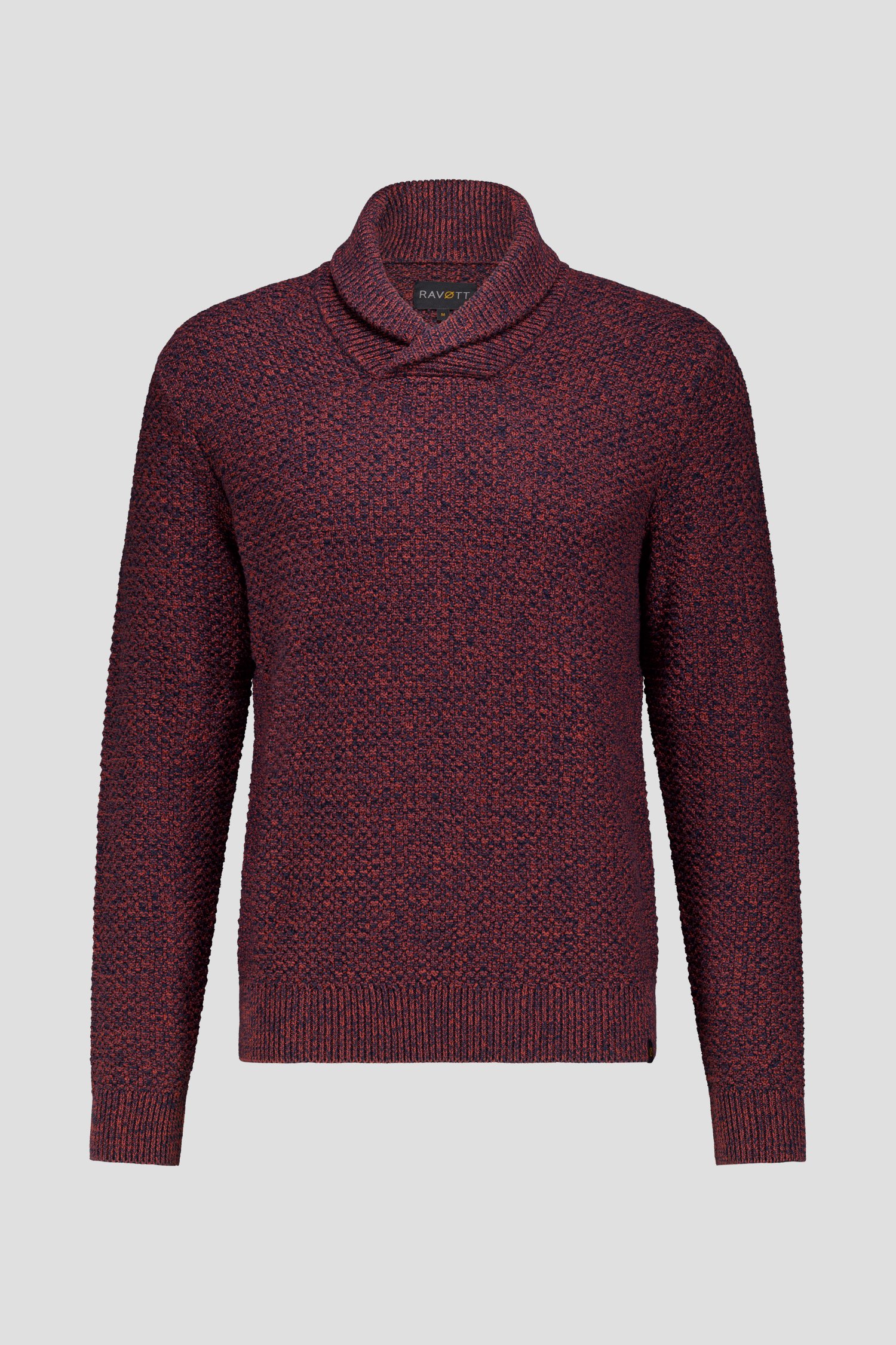 Productfoto 1 van Bordeaux gemêleerde trui met sjaalkraag door Ravøtt voor Heren
