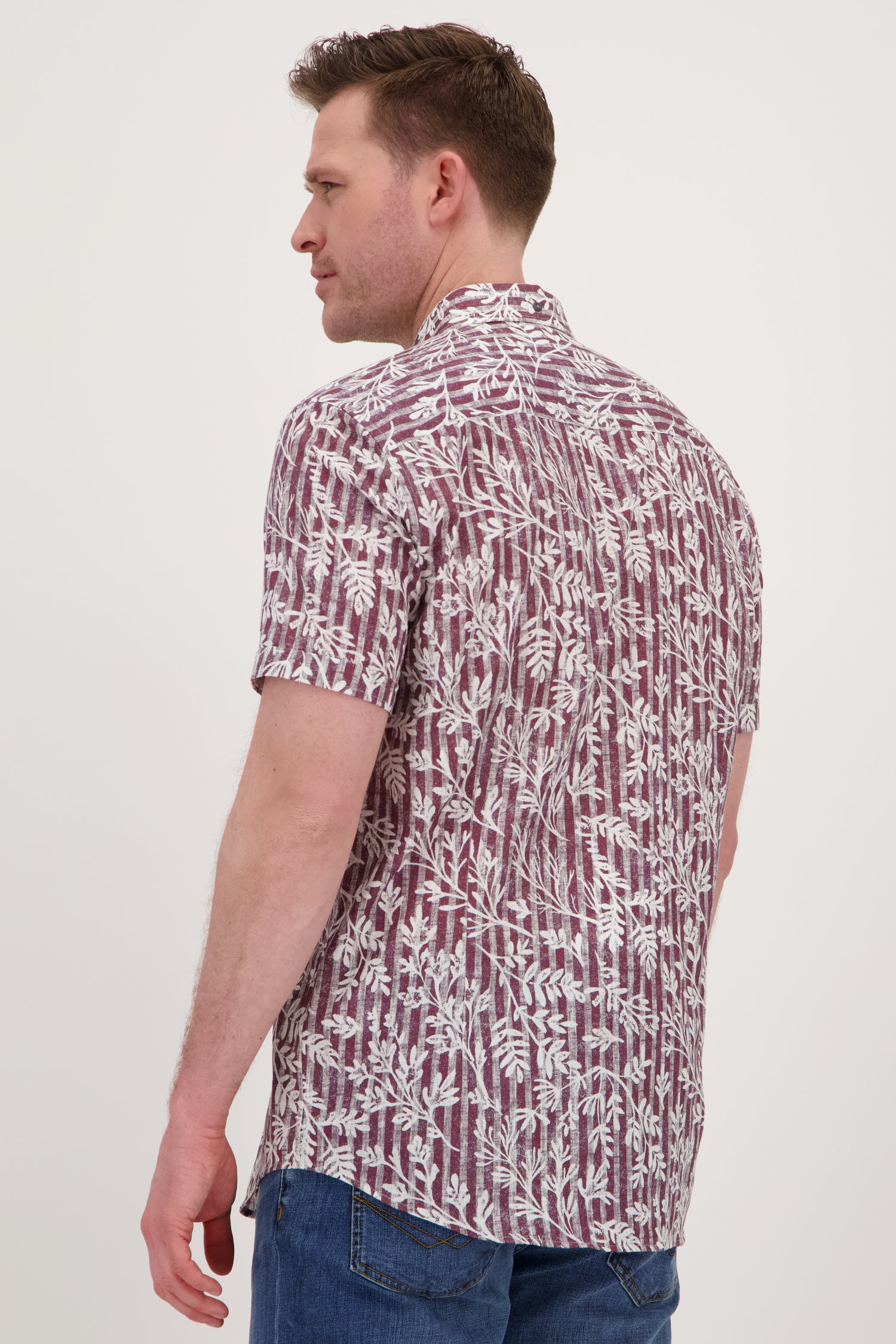 Bordeaux hemd met botanische print van BlueFields voor Heren