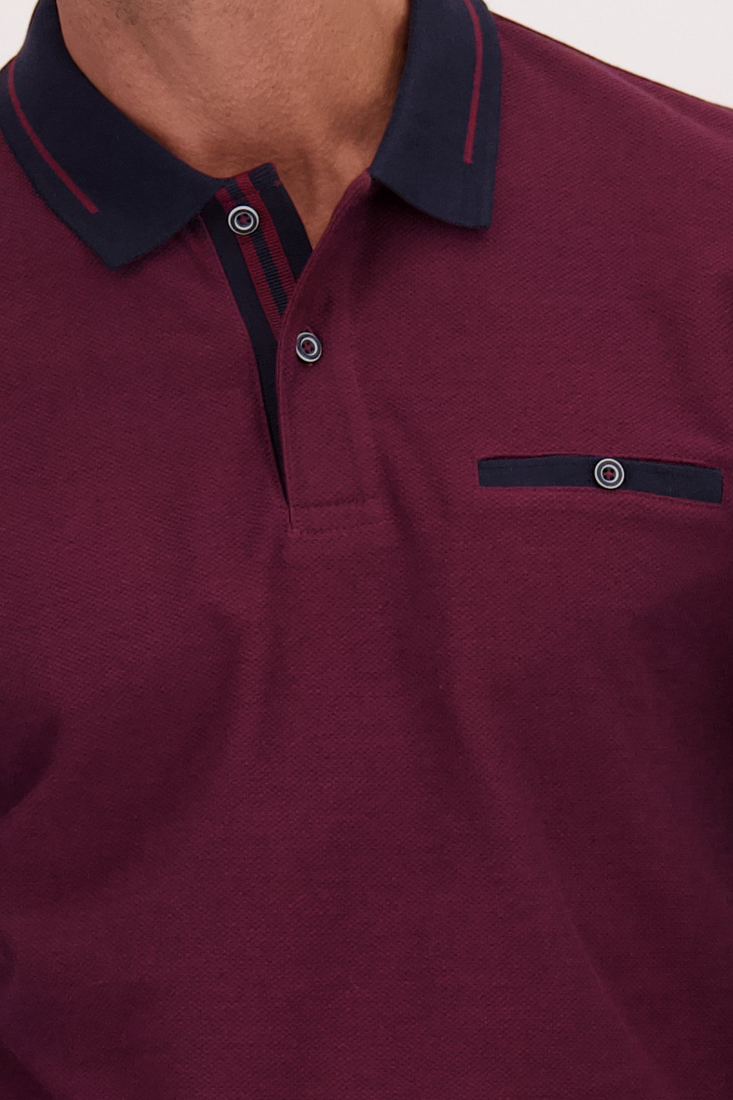 Detail van Bordeaux polo met lange mouwen door Dansaert Blue voor Heren