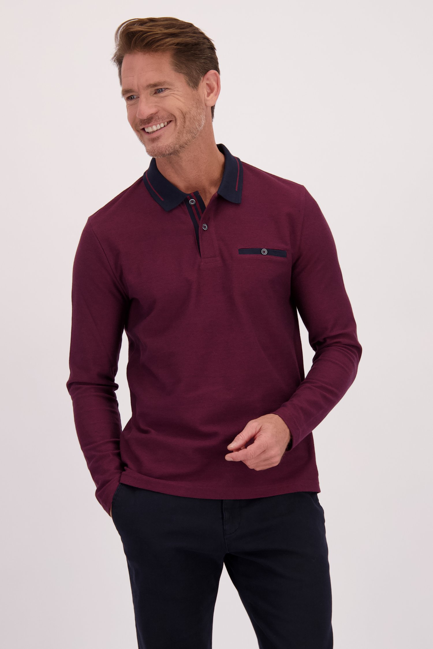 Voorkant van Bordeaux polo met lange mouwen door Dansaert Blue voor Heren