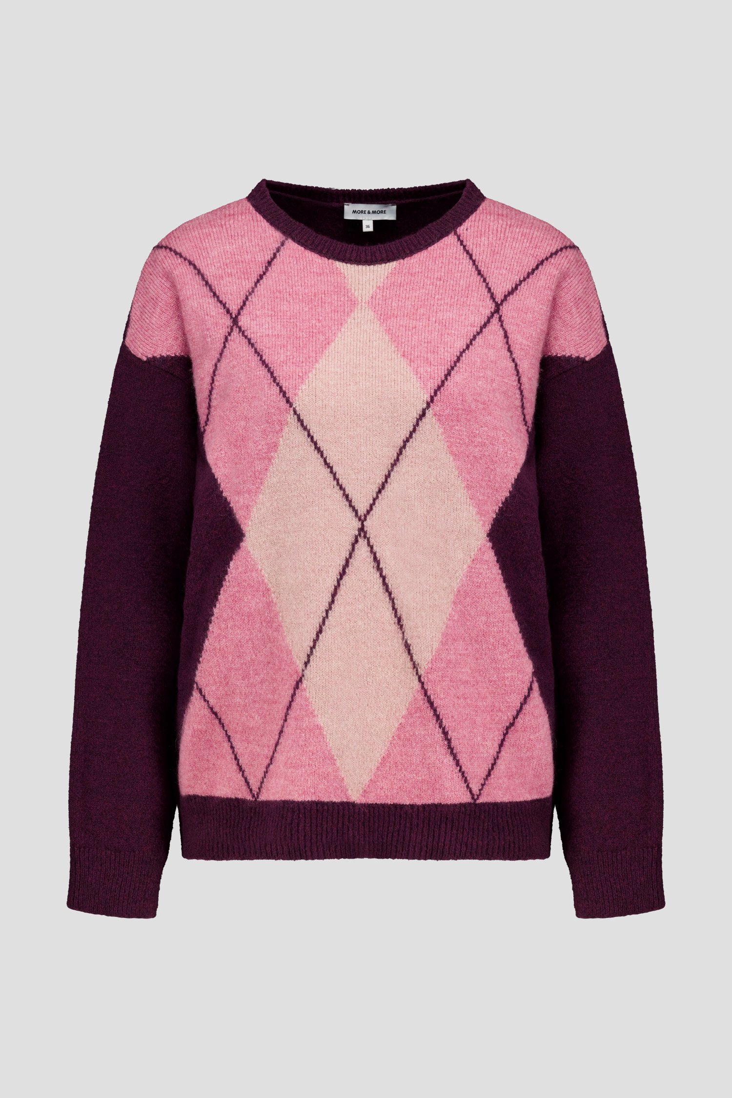 Productfoto 1 van Bordeaux-roze geruite trui door More & More voor Dames