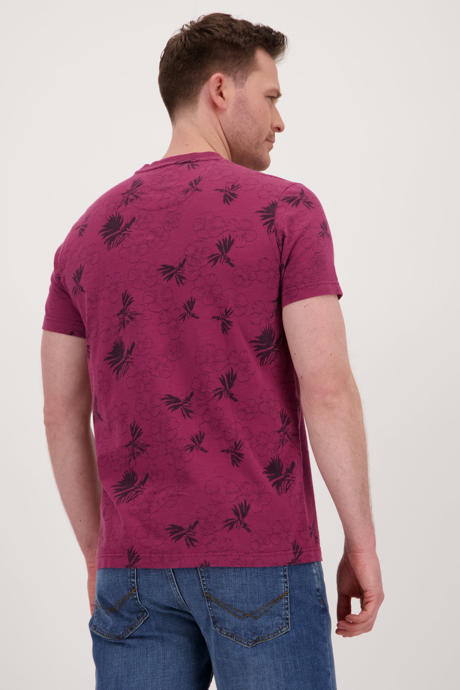 Bordeaux T-shirt met fijn bloemenprint van BlueFields voor Heren