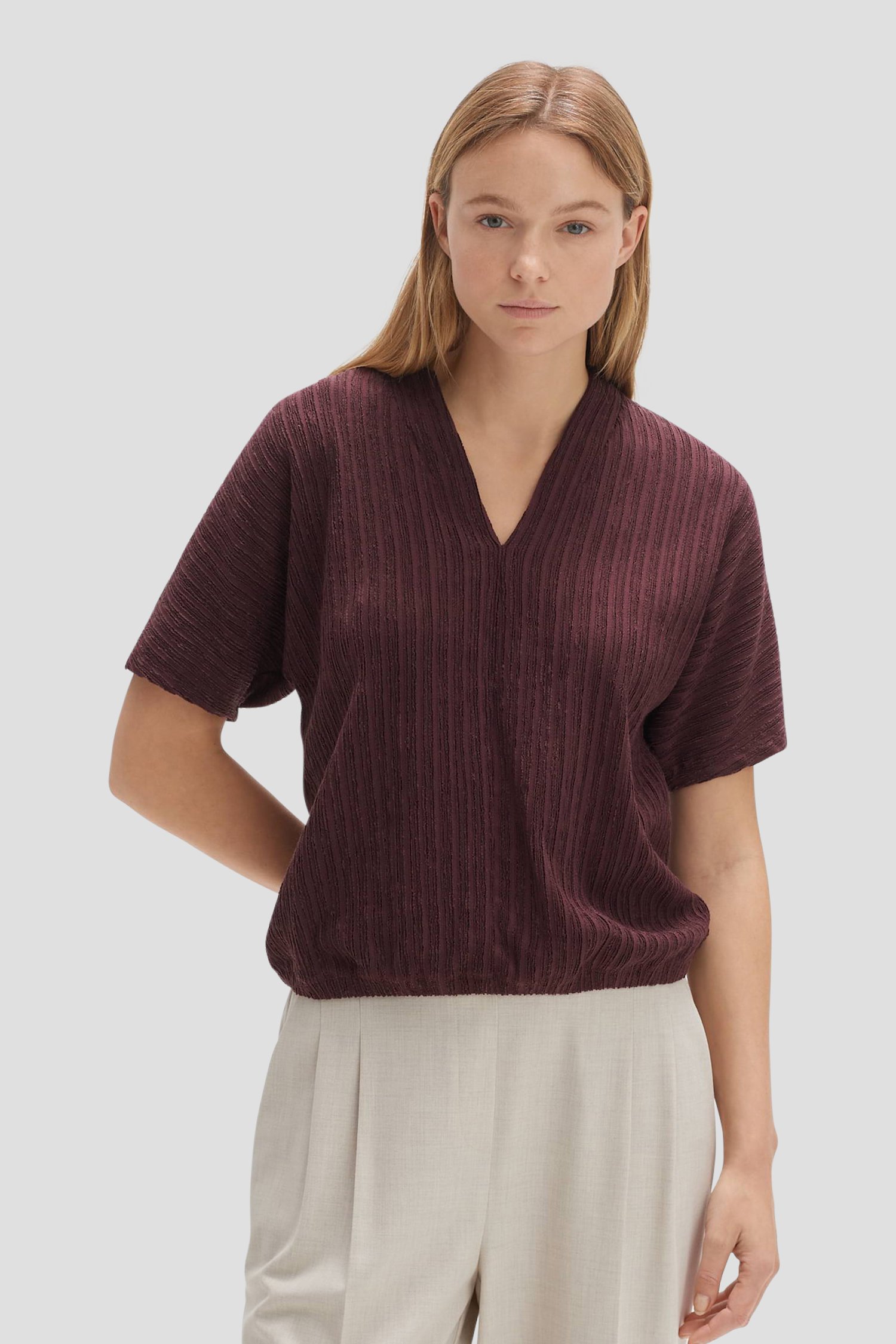 Bordeaux T-shirt met gestreepte textuur van Opus voor Dames