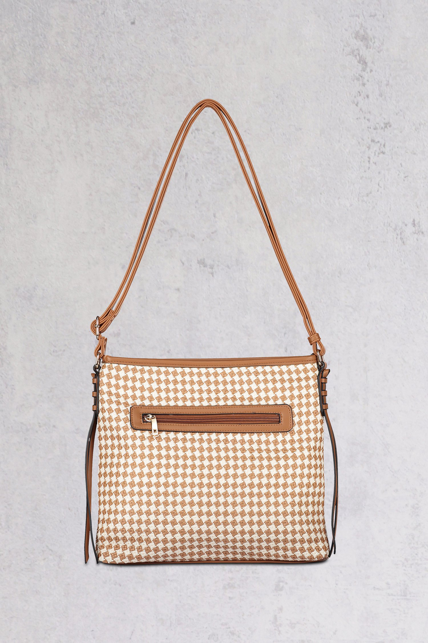 Bruin-ecru geruite crossbody handtas  van Bulaggi voor Dames