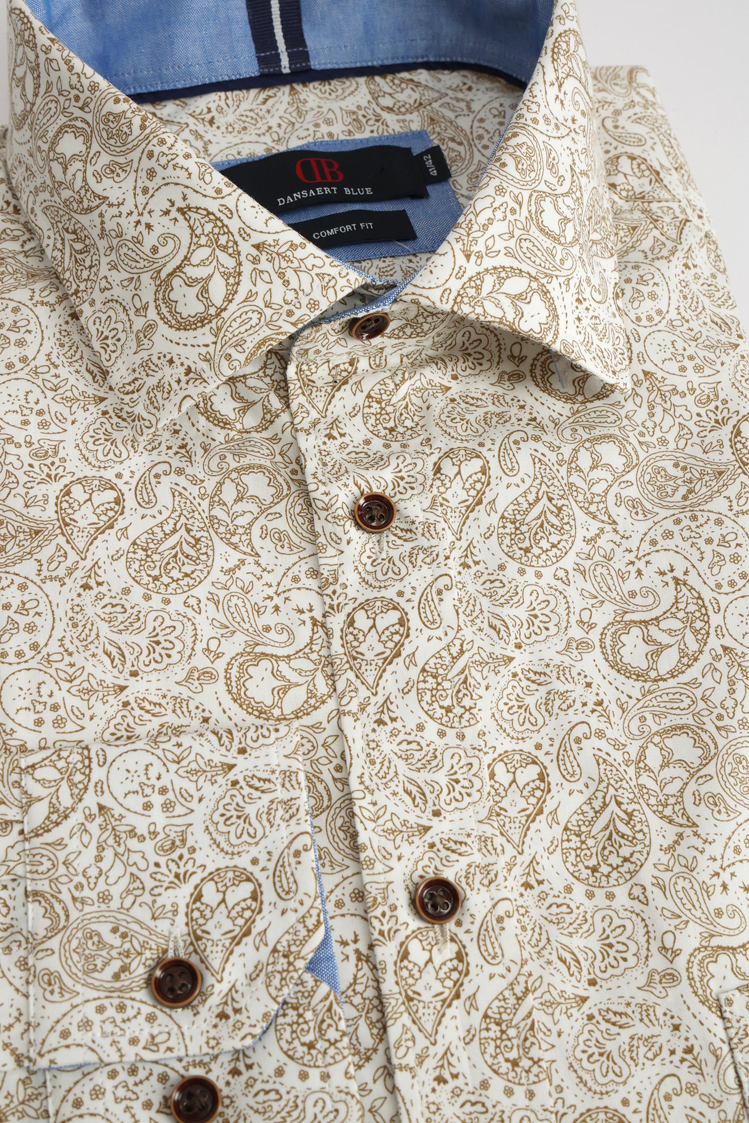 Productfoto 1 van Bruin hemd met paisleyprint - Comfort fit door Dansaert Blue voor Heren