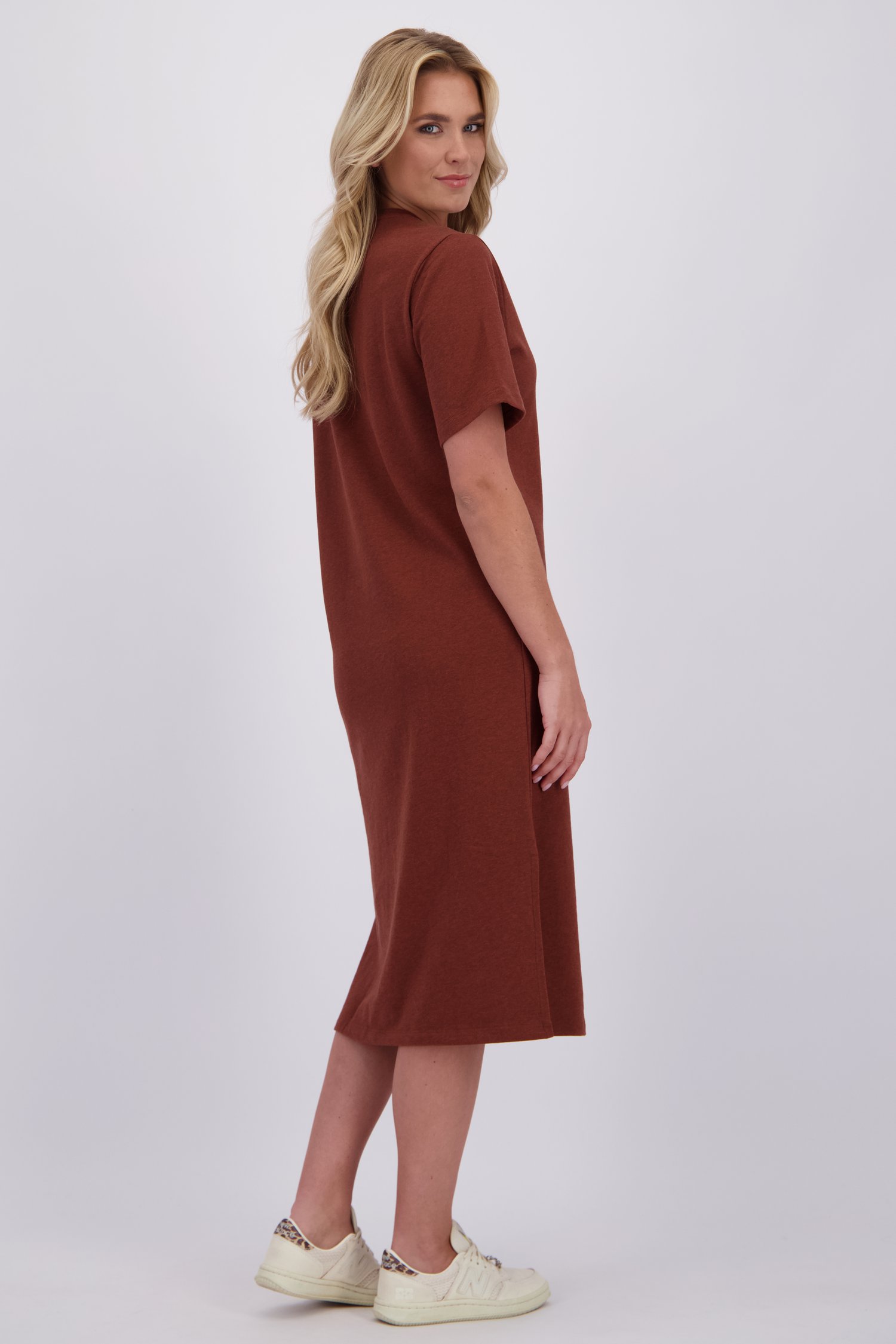 Achterkant van Bruin kleedje met korte mouwen door Libelle voor Dames