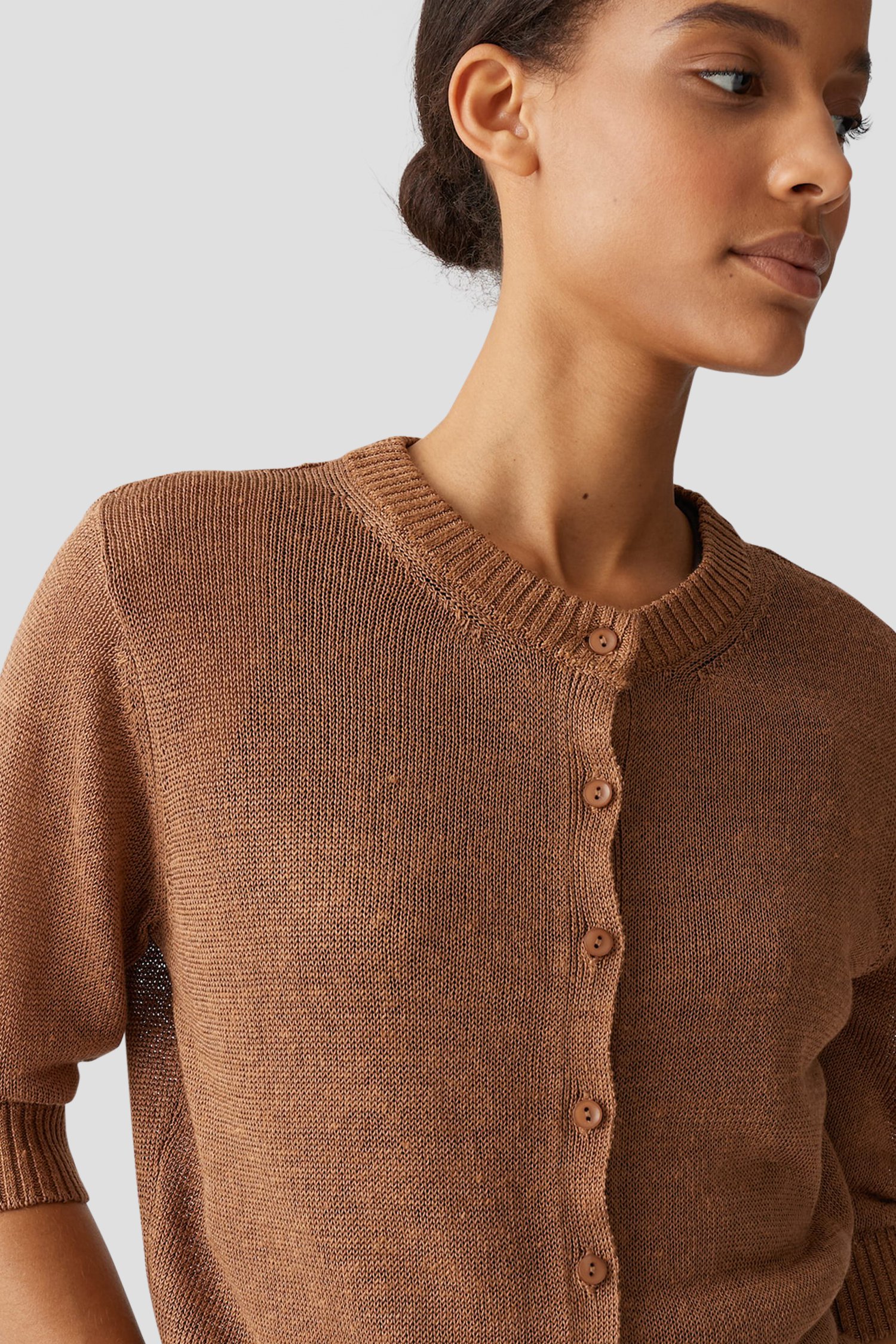 Bruine gebreide cardigan met 3/4 mouwen van Opus voor Dames