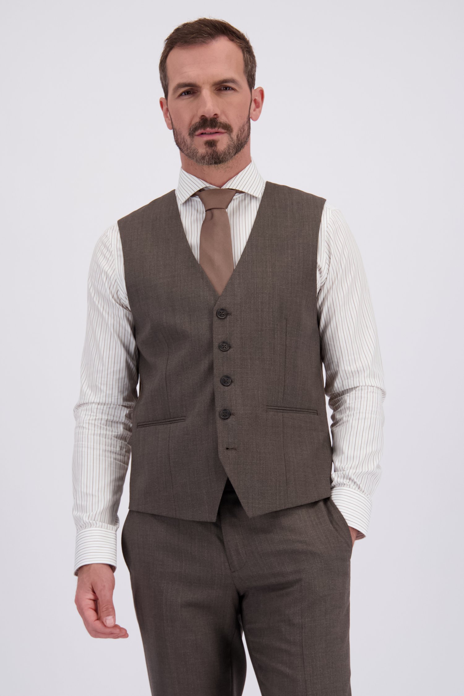 Voorkant van Bruine gilet - slim fit door Dansaert Black voor Heren