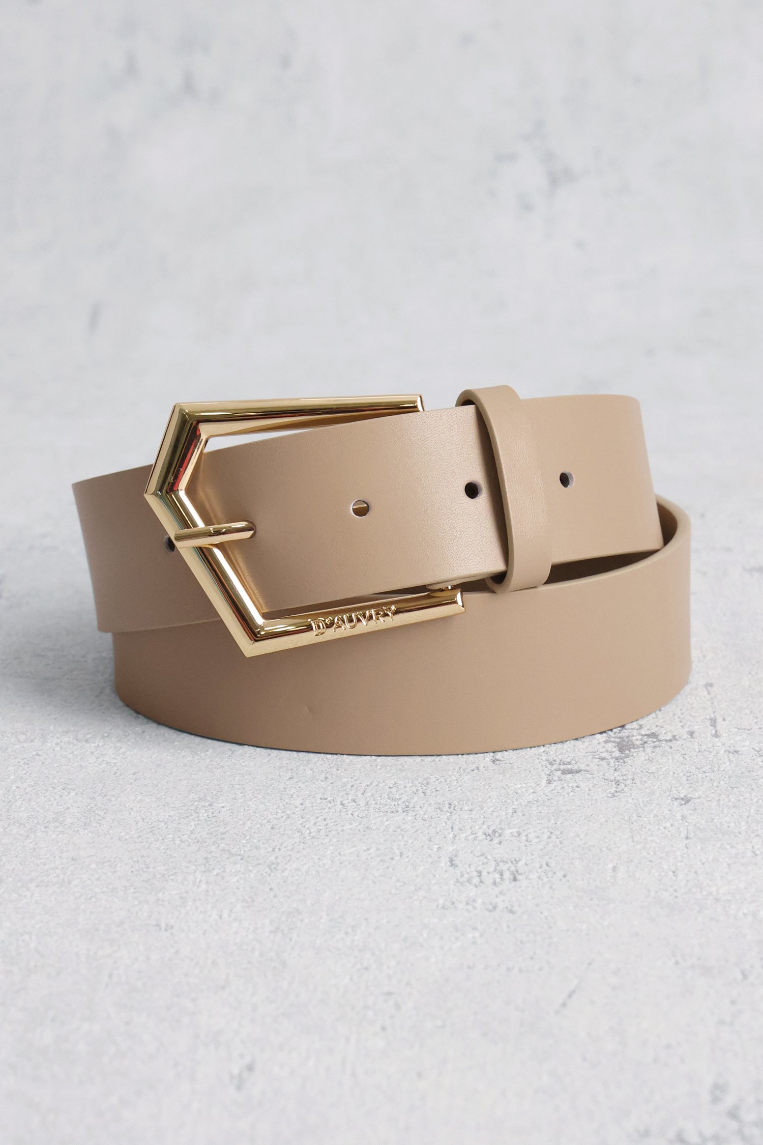 Voorkant van bruine riem met gouden gesp door D'Auvry voor Dames