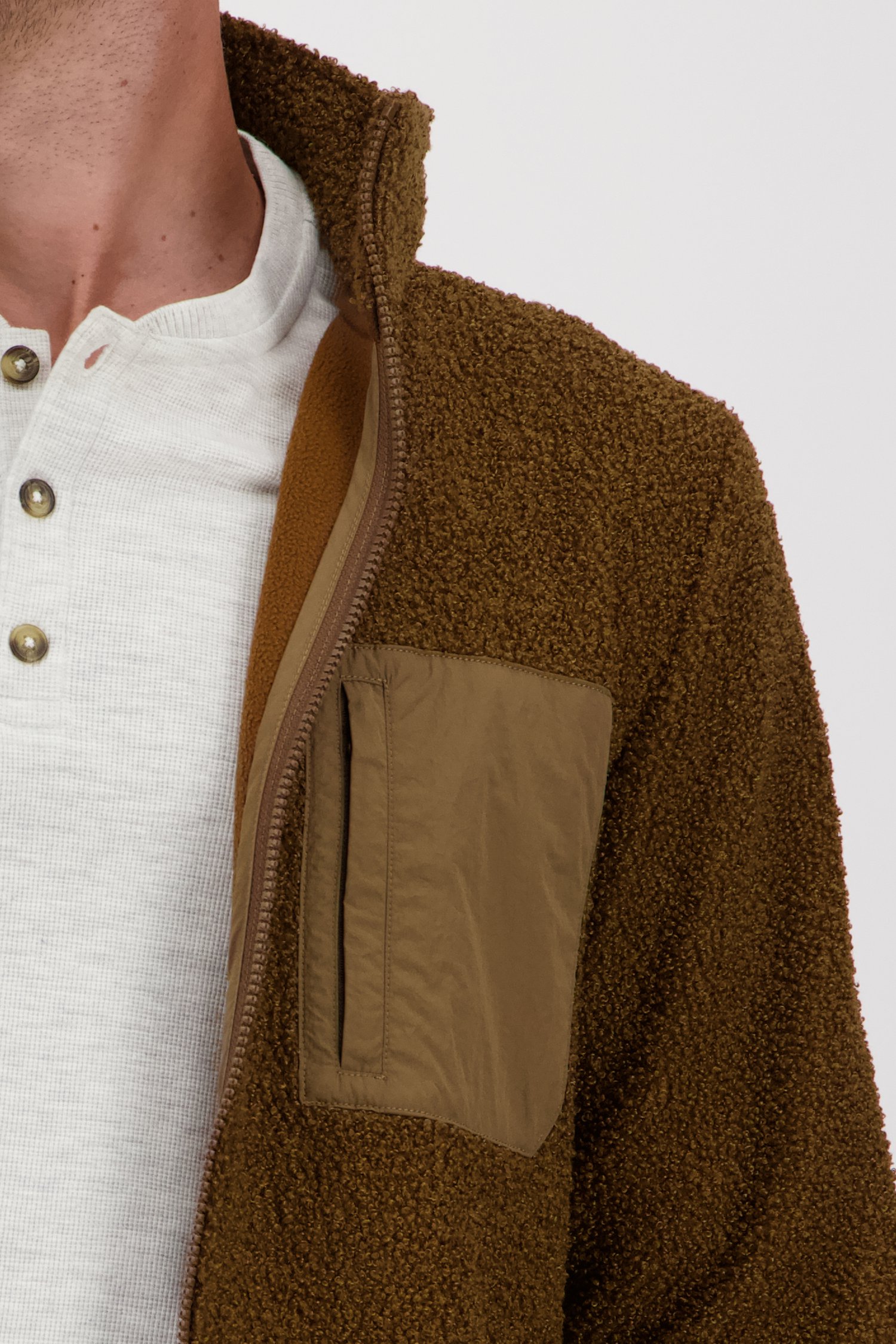 Bruine teddy cardigan met rits van Ravøtt voor Heren