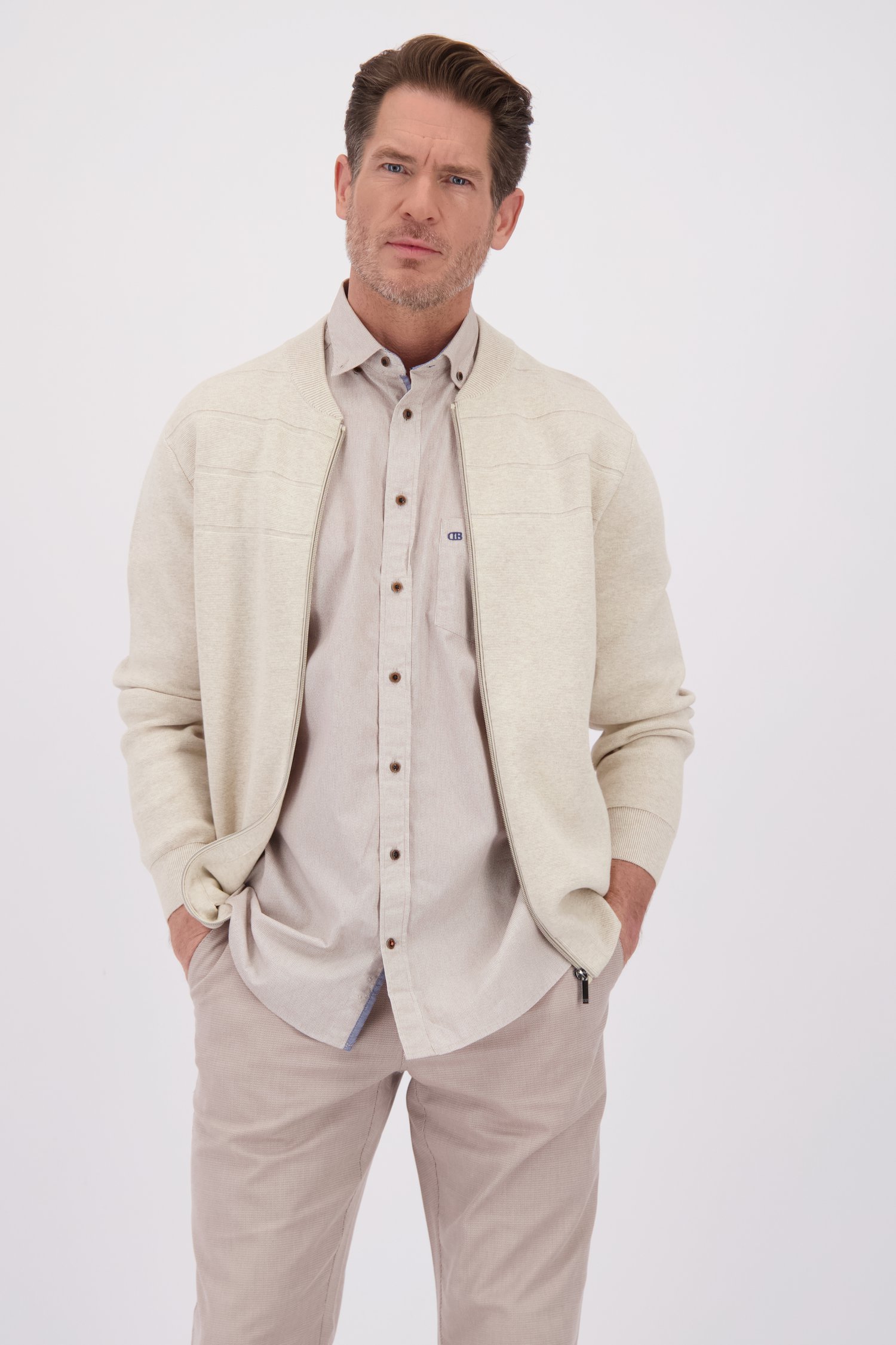 Le devant de Cardigan beige à fermeture éclair de Dansaert Blue pour Hommes