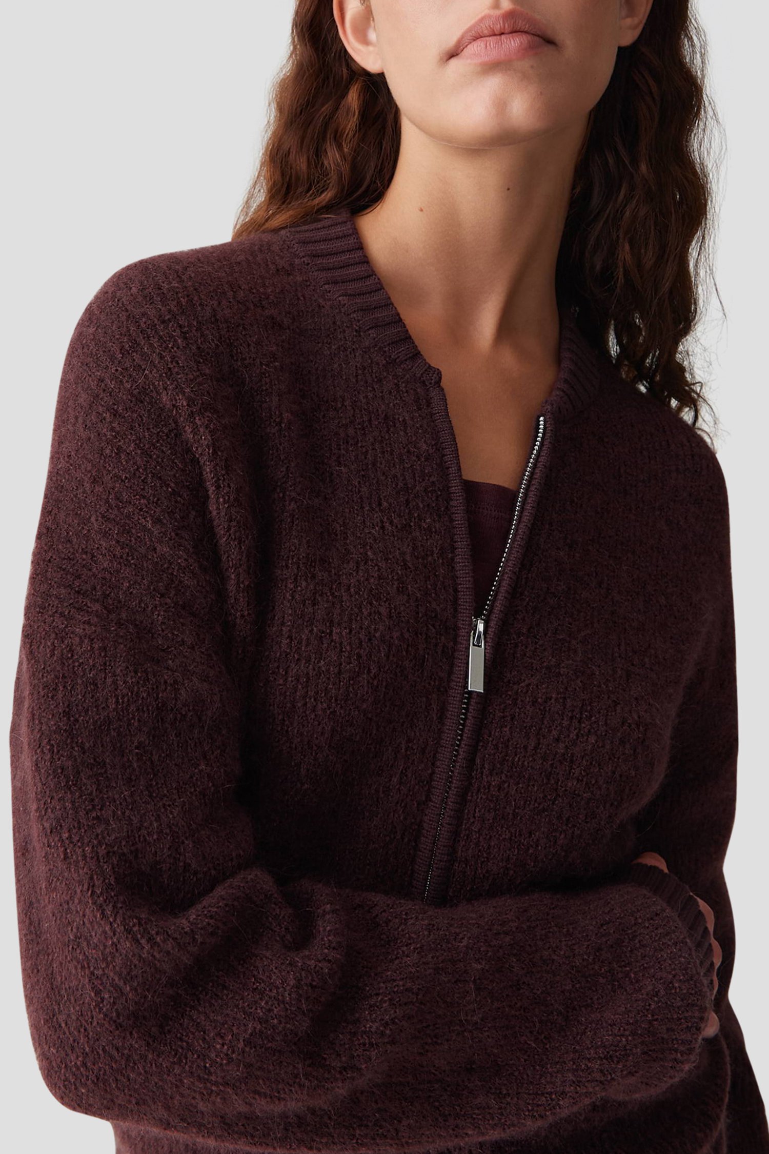 Détail de Cardigan bordeaux en laine et mohair de Opus pour Femmes