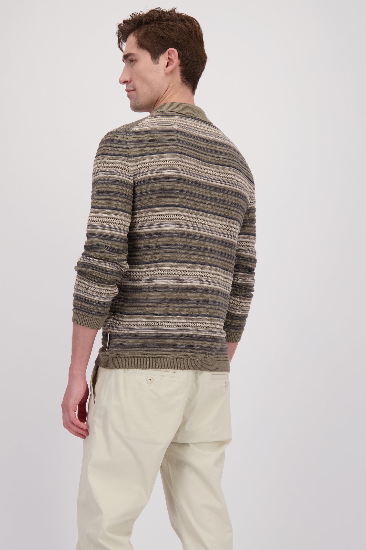 Le dos de Cardigan brun rayé à manches longues de Marc O'Polo pour Hommes