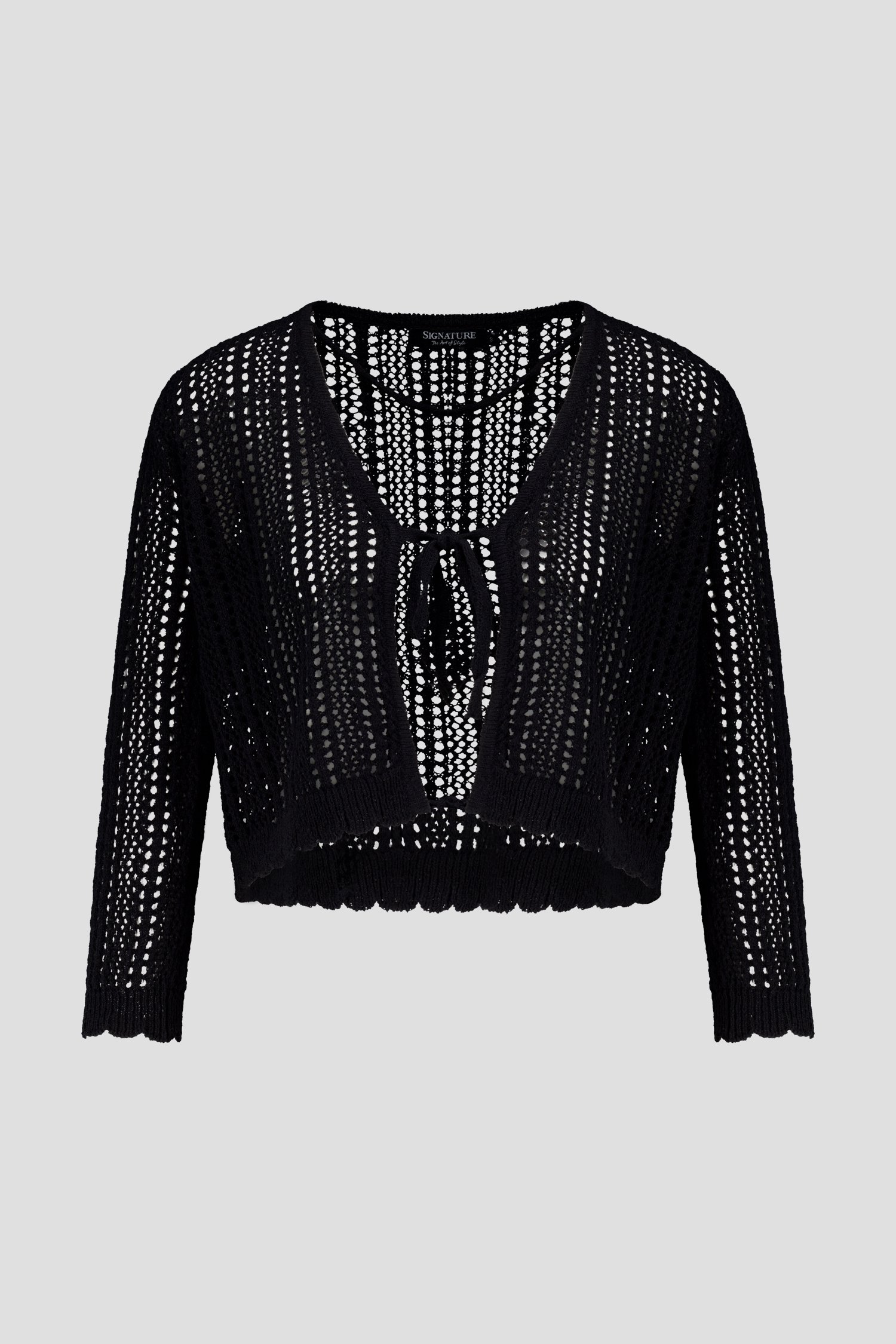Cardigan court en tricot noir avec lien à nouer de Signature pour Femmes