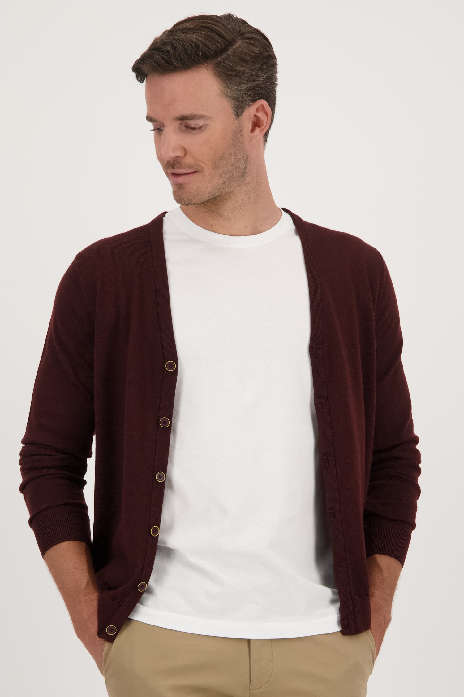 Cardigan en laine fine - Bordeaux de Dansaert Black pour Hommes