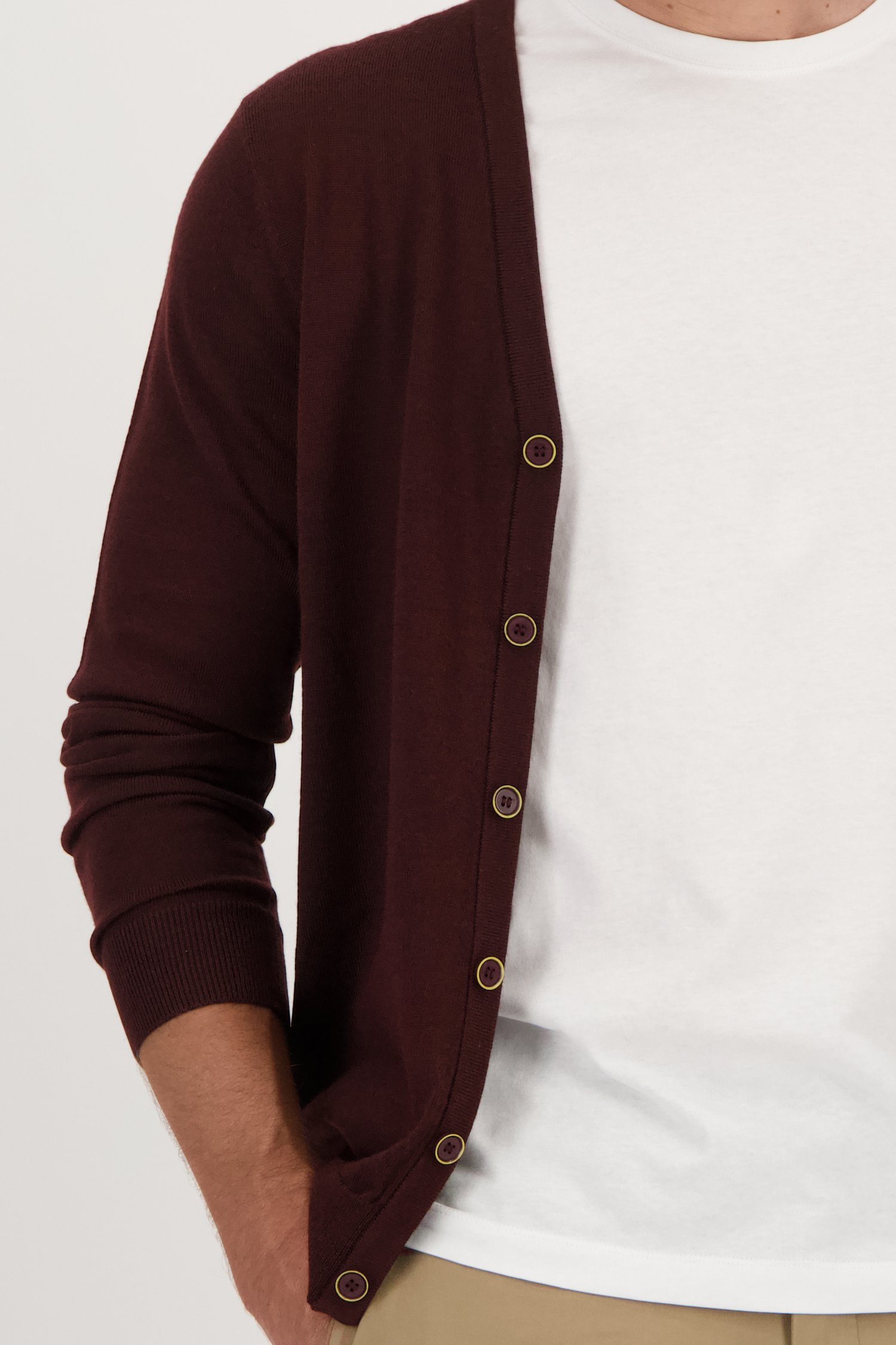 Cardigan en laine fine - Bordeaux de Dansaert Black pour Hommes
