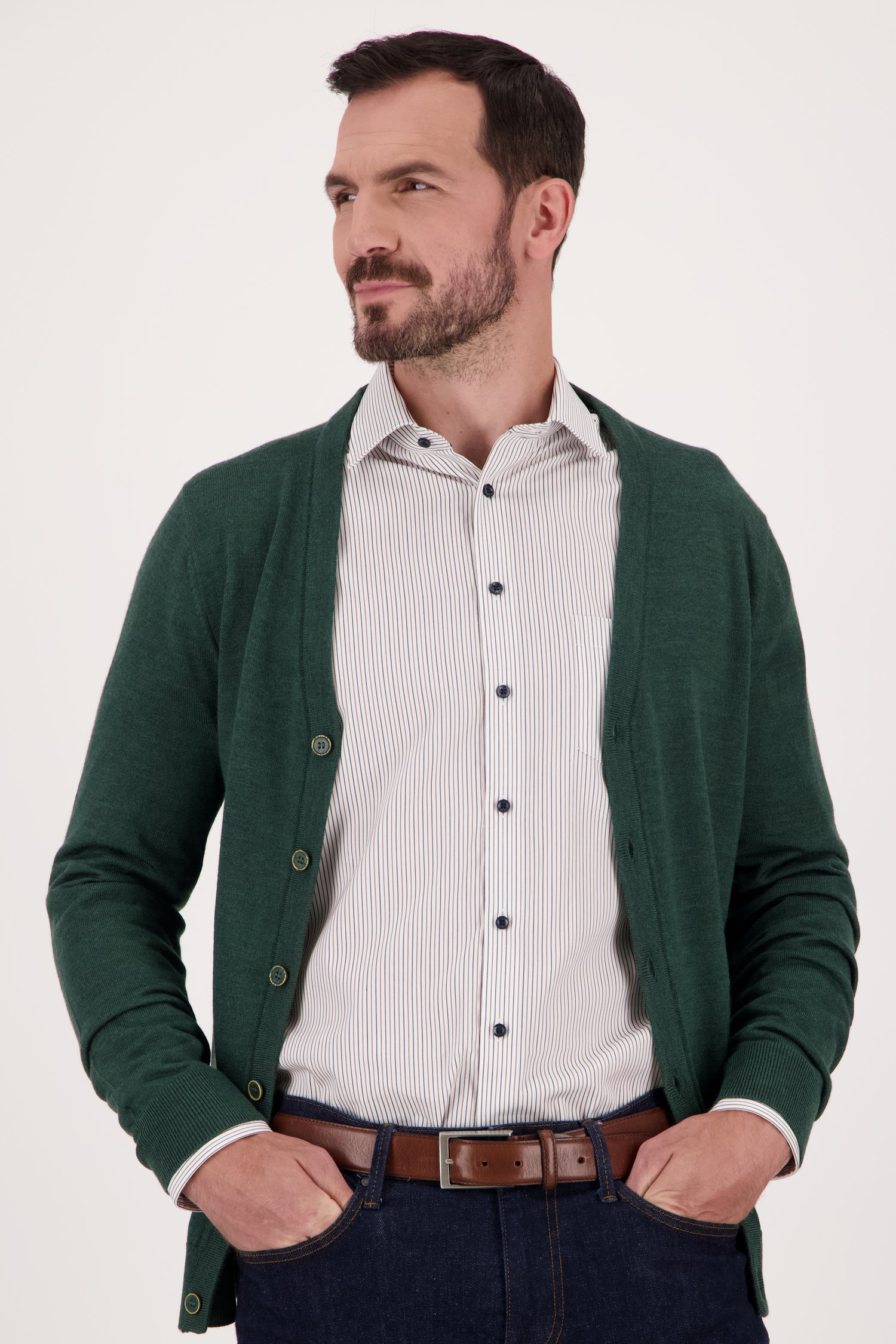 Cardigan fin vert foncé de Dansaert Black pour Hommes