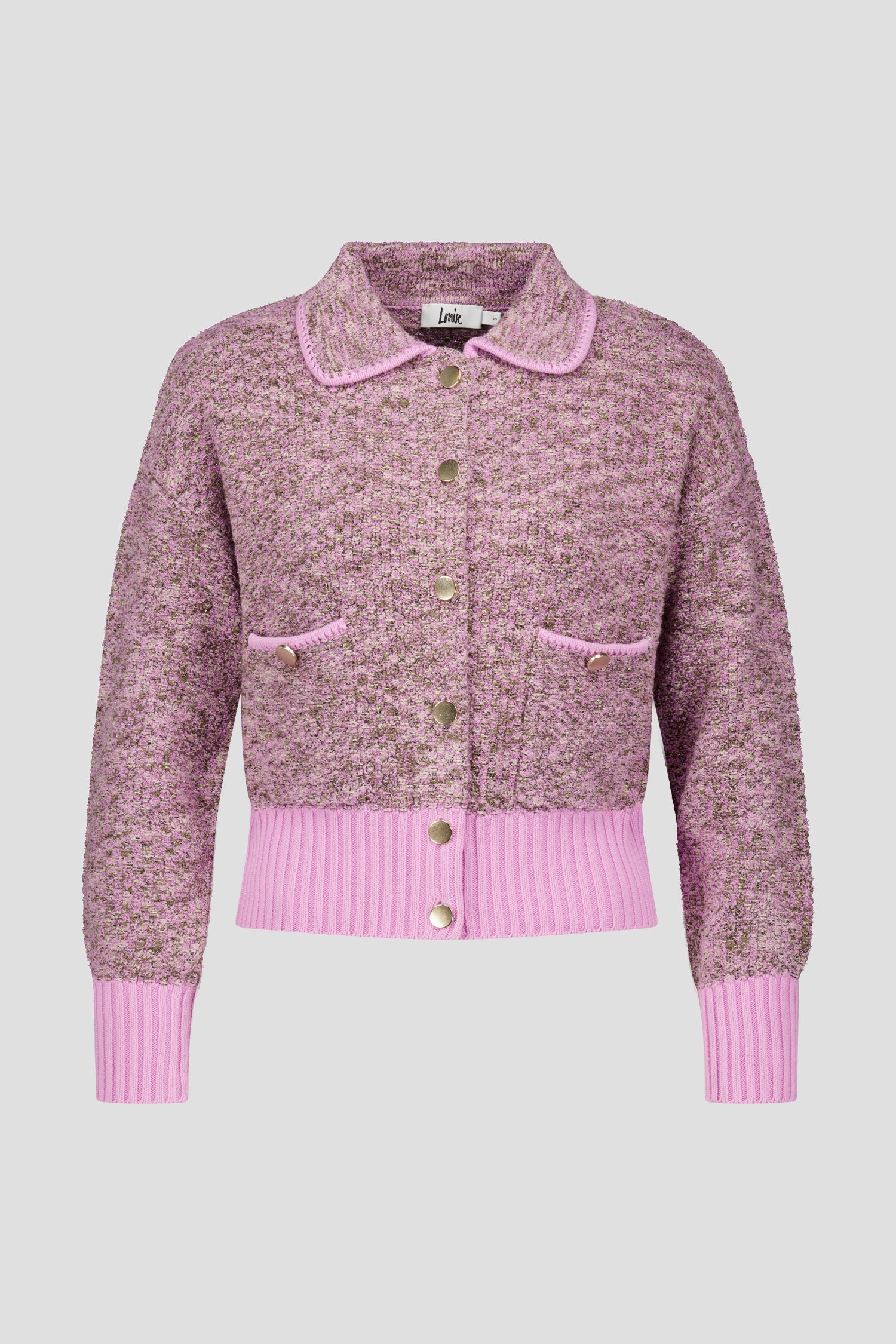 Cardigan in lichtroze en kaki bouclé van Louise voor Dames