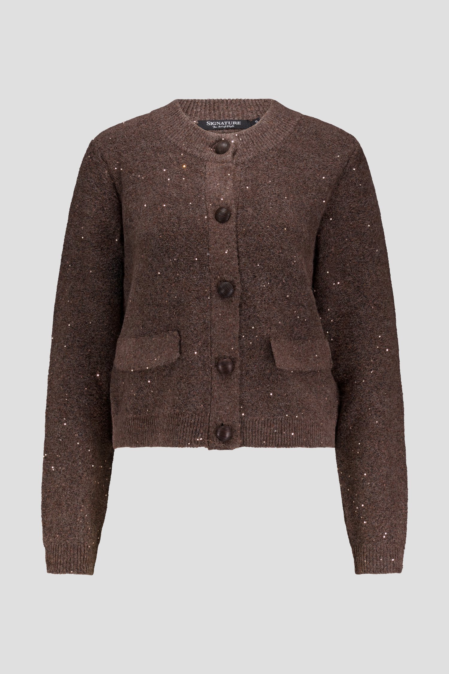 Cardigan marron foncé avec paillettes de Signature pour Femmes