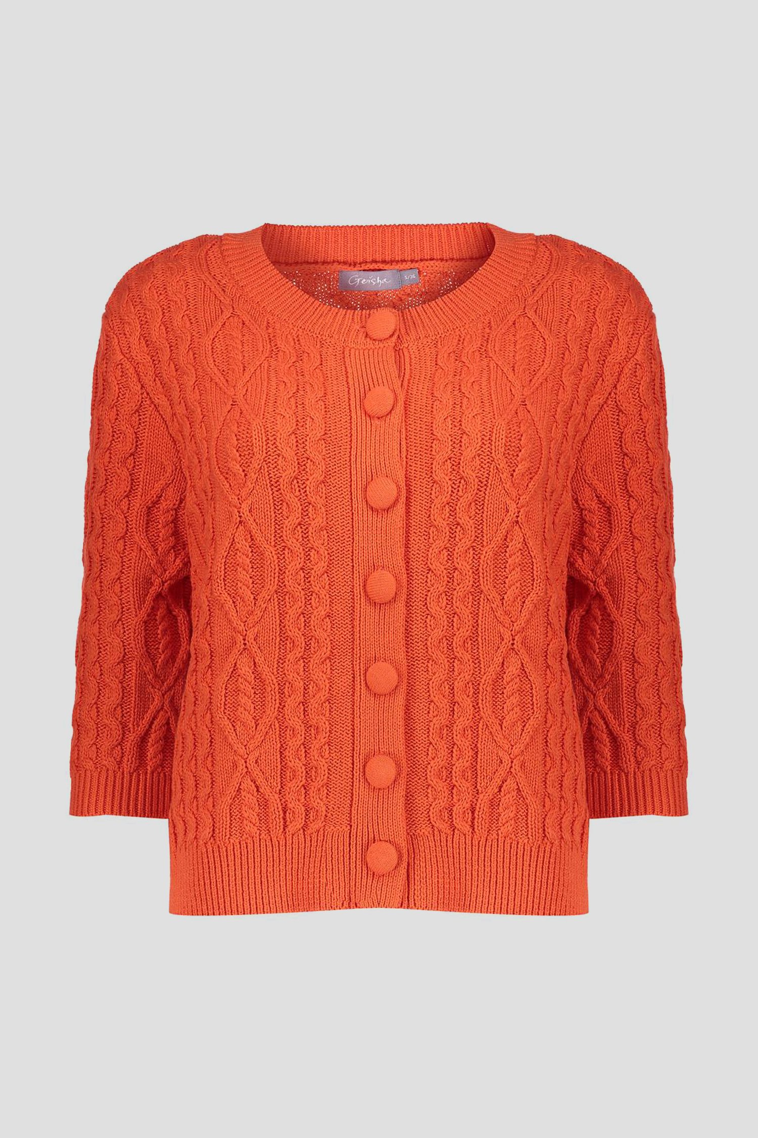Cardigan tricot orange à manches 3/4 de Geisha pour Femmes