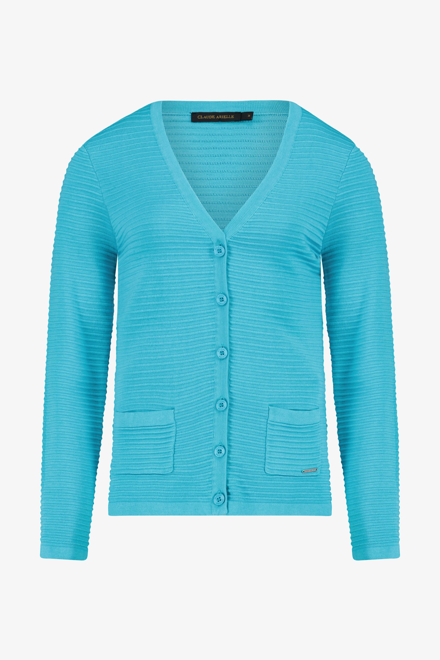 Cardigan turquoise en tissu texturé côtelé de Claude Arielle pour Femmes