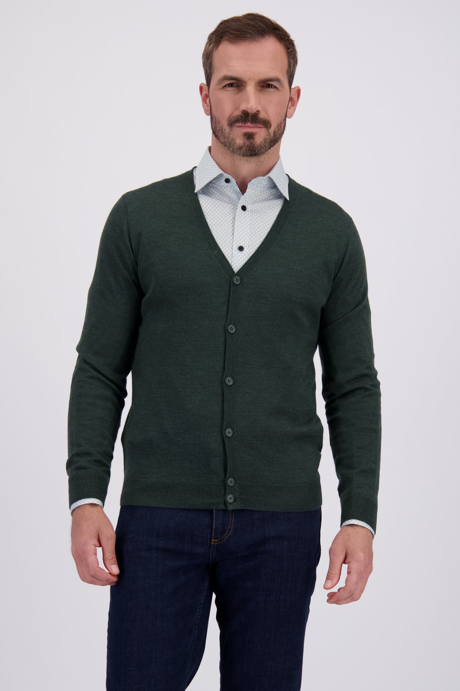 Le devant de Cardigan vert en maille fine de Dansaert Black pour Hommes