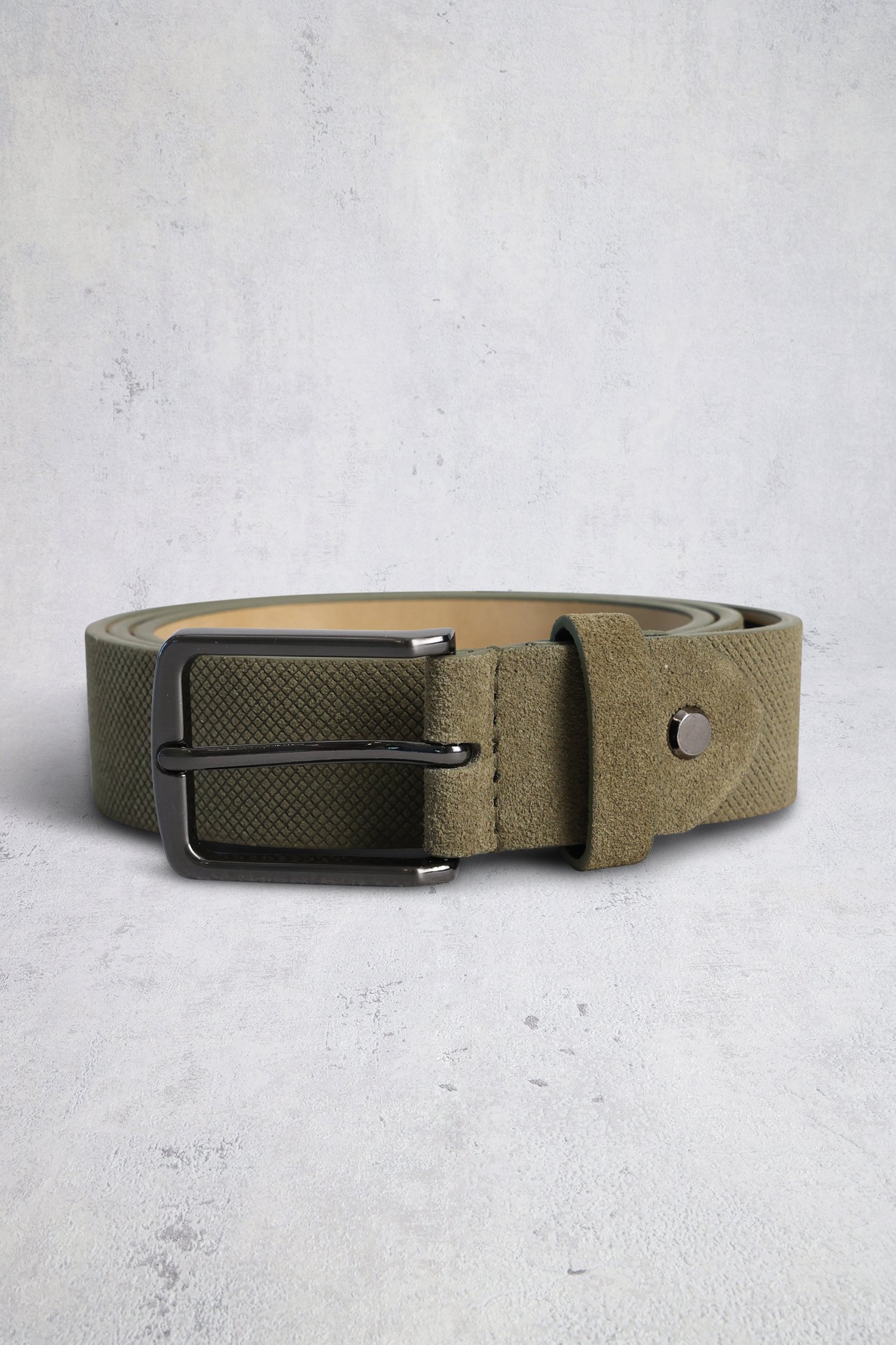Le devant de Ceinture en cuir vert olive de Liberty Island pour Hommes