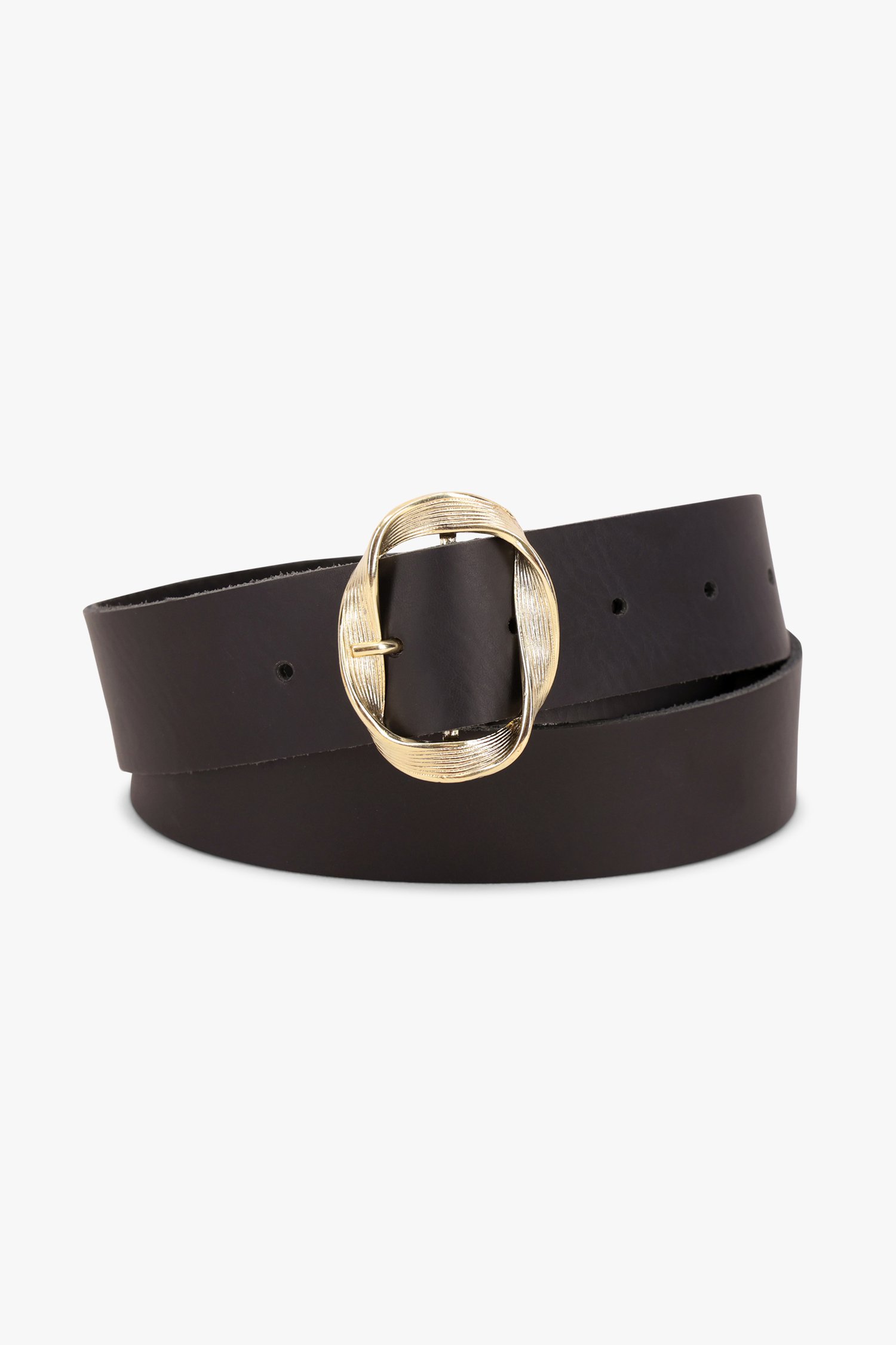 Ceinture noire avec boucle dorée de Liberty Island pour Femmes