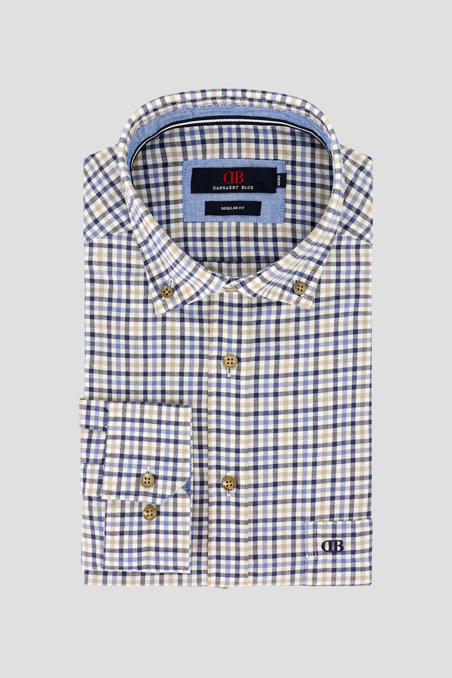 Photo produit 1 de Chemise à carreaux bleu-beige - Regular fit  de Dansaert Blue pour Hommes