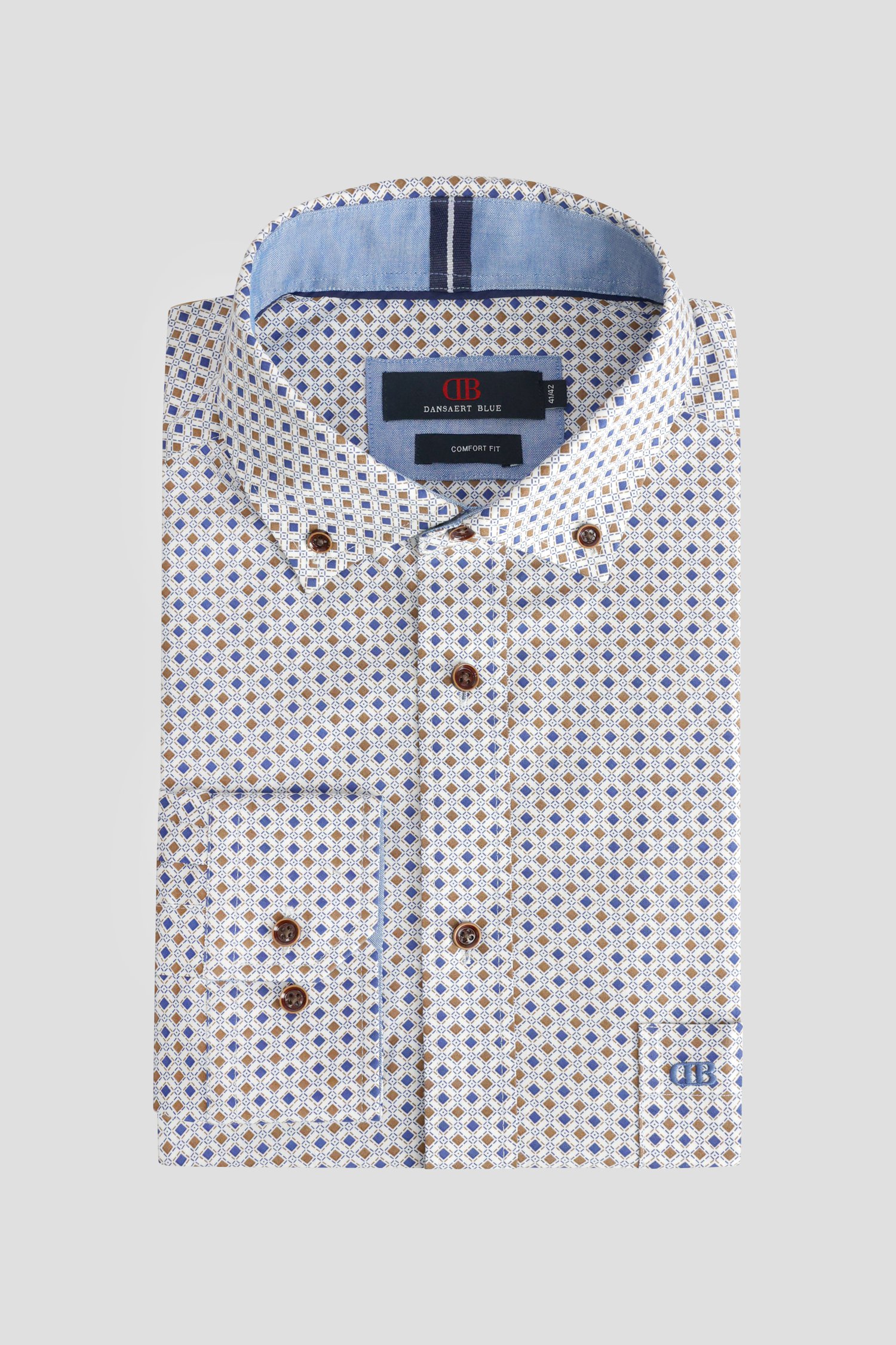 Le devant de Chemise à carreaux brun et bleu – Comfort fit de Dansaert Blue pour Hommes
