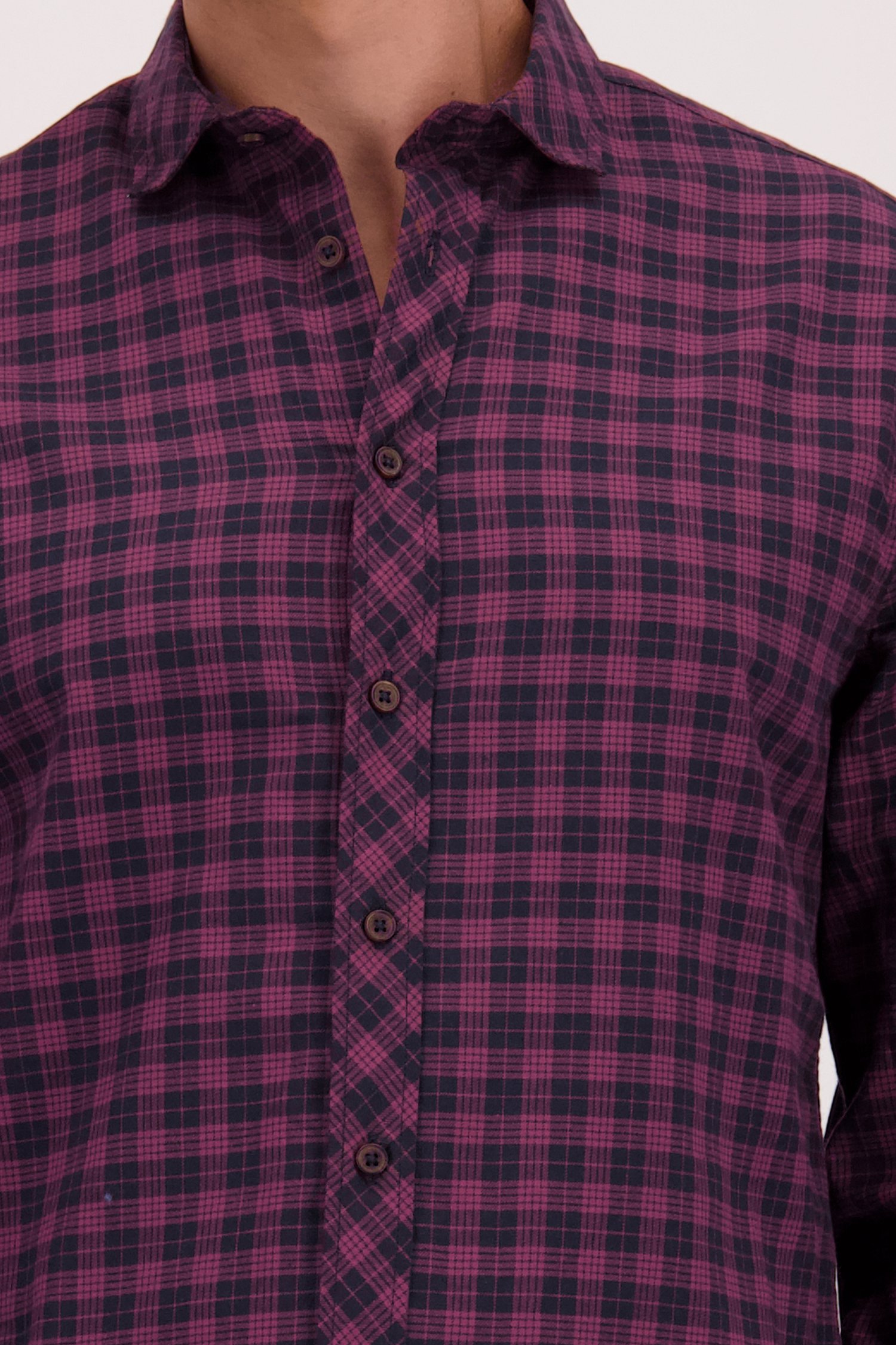 Détail de Chemise à carreaux noir-violet - Regular fit de Casual Five pour Hommes
