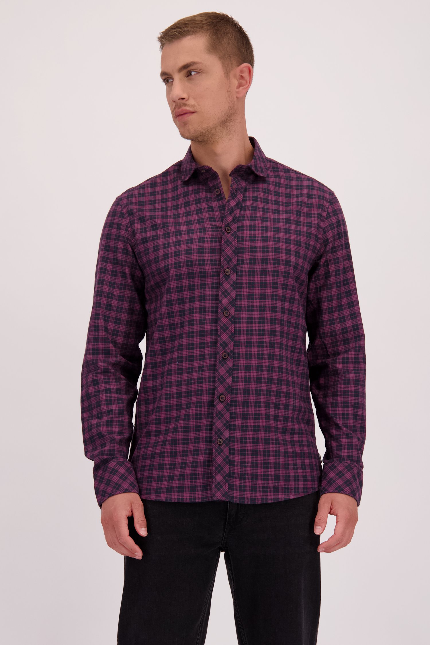 Le devant de Chemise à carreaux noir-violet - Regular fit de Casual Five pour Hommes
