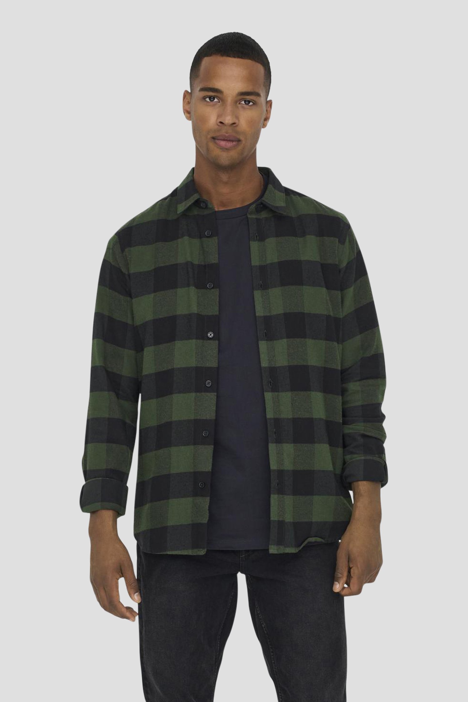 Le devant de Chemise à carreaux verte - Slim fit de Only & Sons pour Hommes