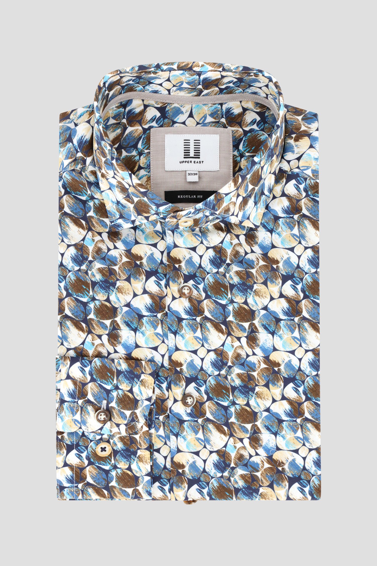 Photo produit 1 de Chemise à imprimé bleu-brun - Regular fit de Upper East pour Hommes