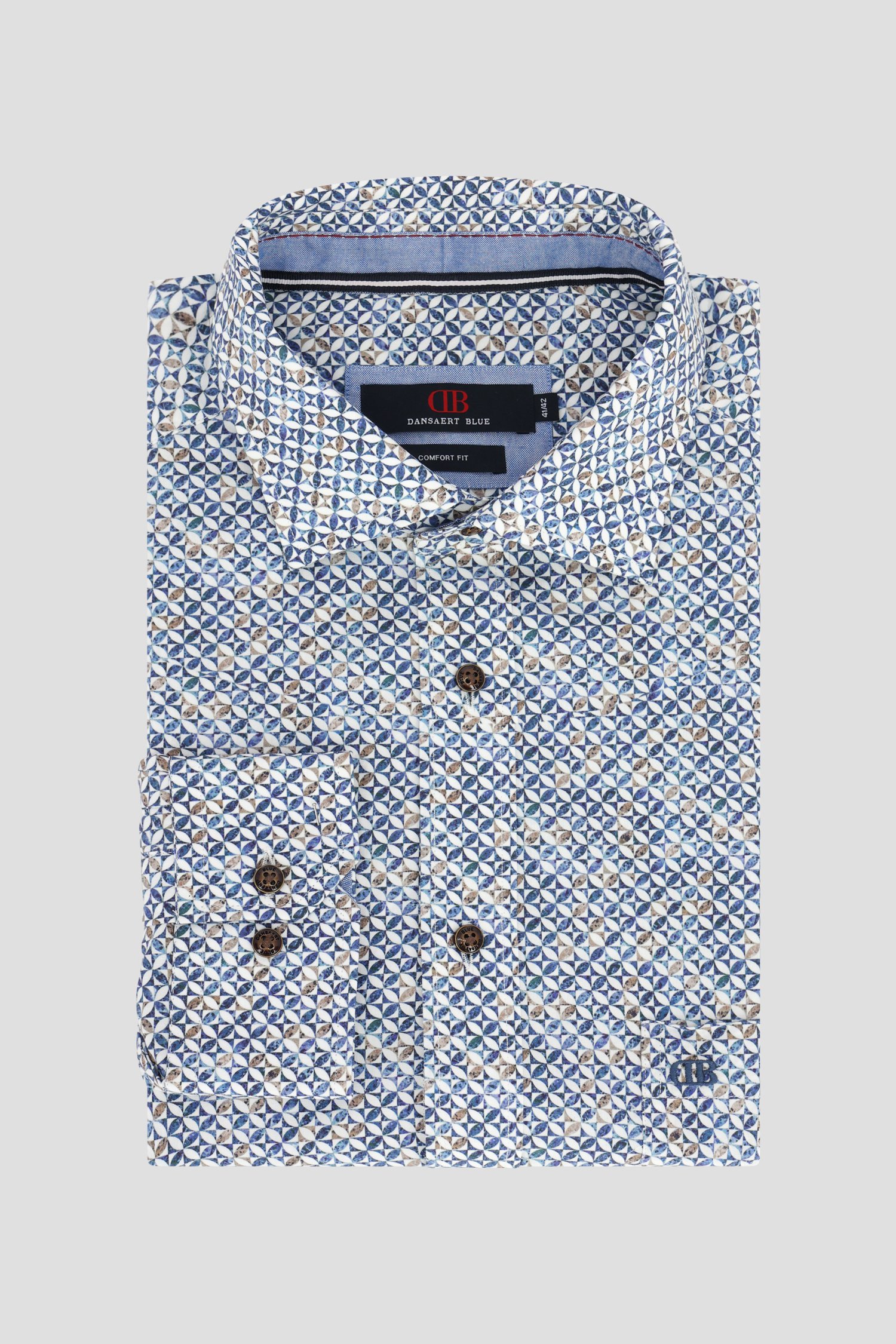 Le devant de Chemise à imprimé bleu et beige – Comfort fit de Dansaert Blue pour Hommes