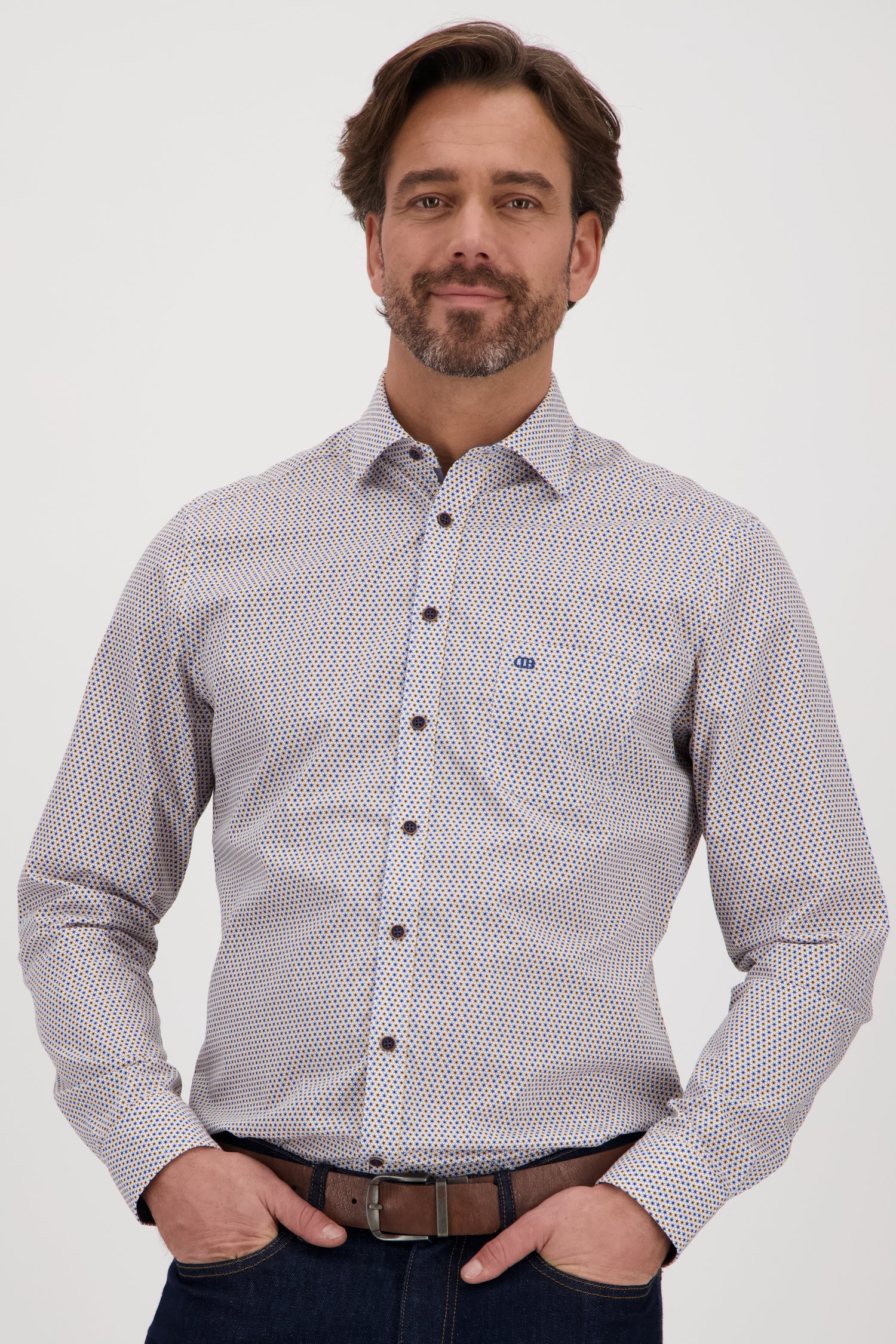 Chemise à imprimé fin en ocre/bleu - Regular fit de Dansaert Blue pour Hommes