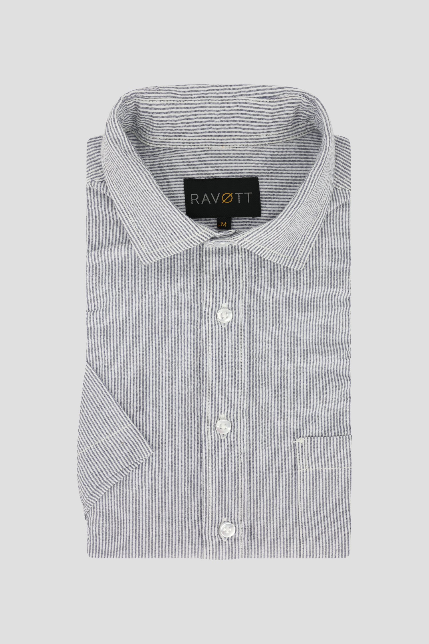Chemise à manches courtes rayée blanc et bleu de Ravøtt pour Hommes
