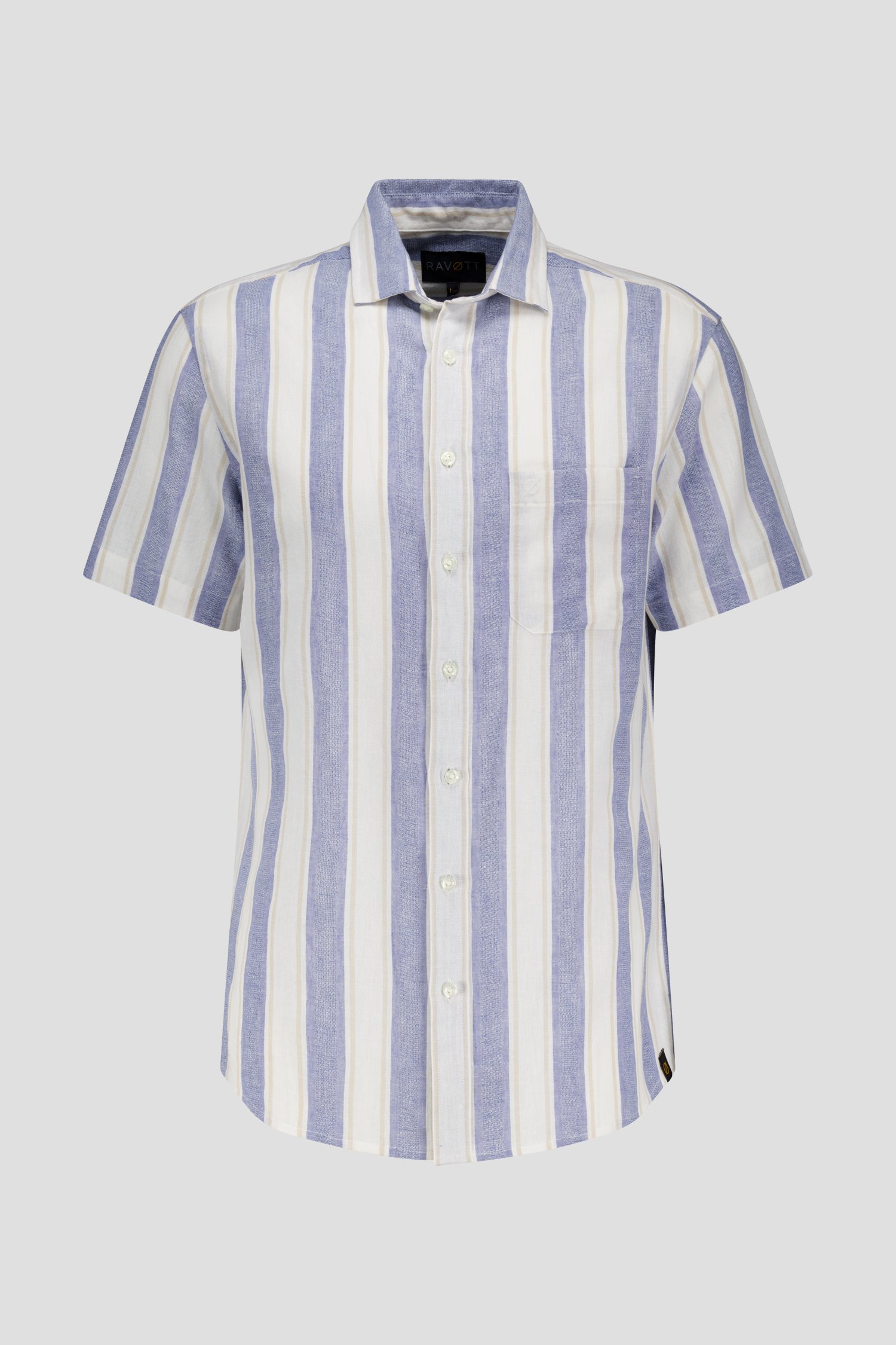 Chemise à manches courtes rayée écru-bleu de Ravøtt pour Hommes