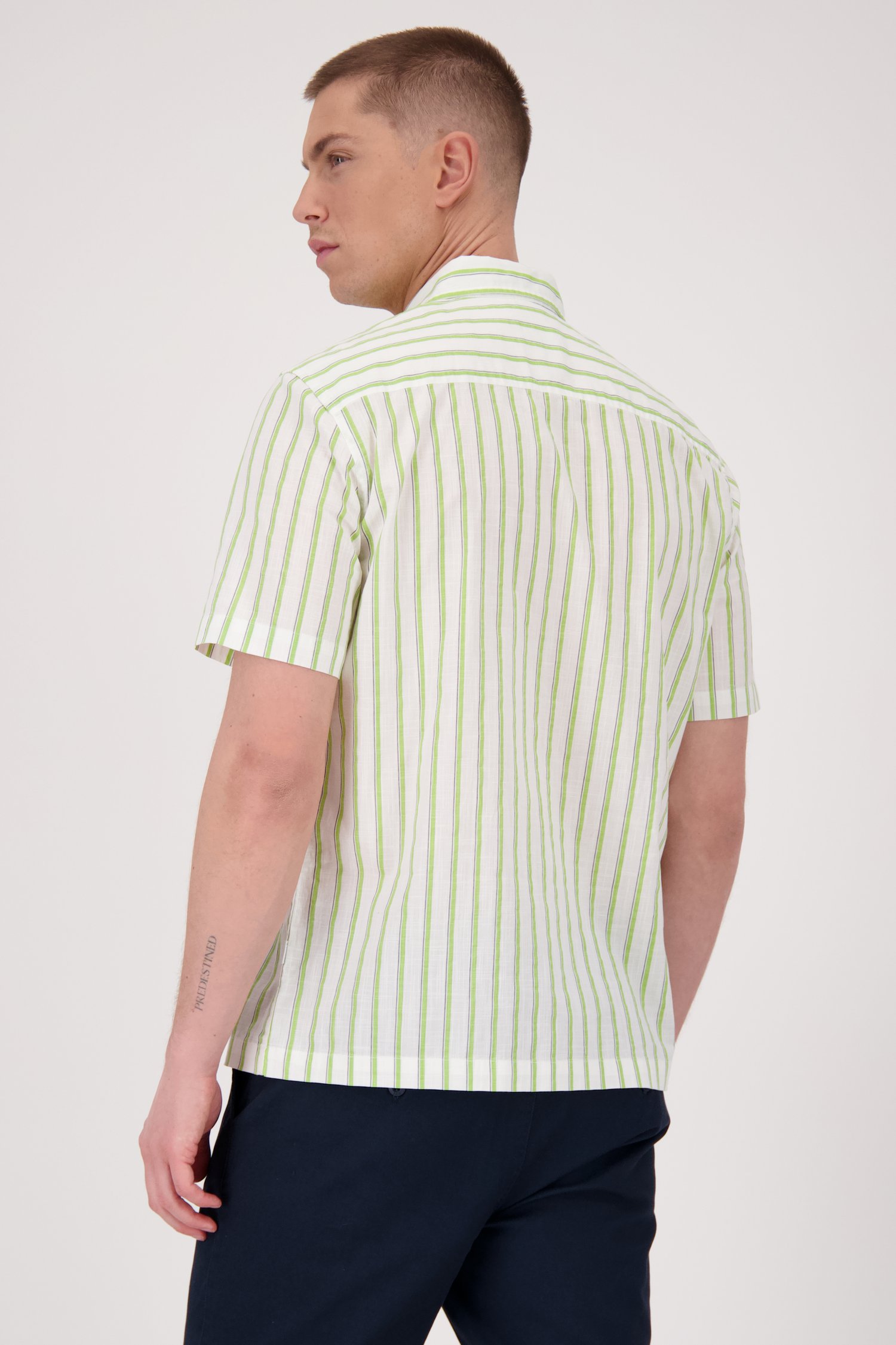 Chemise à manches courtes rayée vert-écru de Casual Five pour Hommes