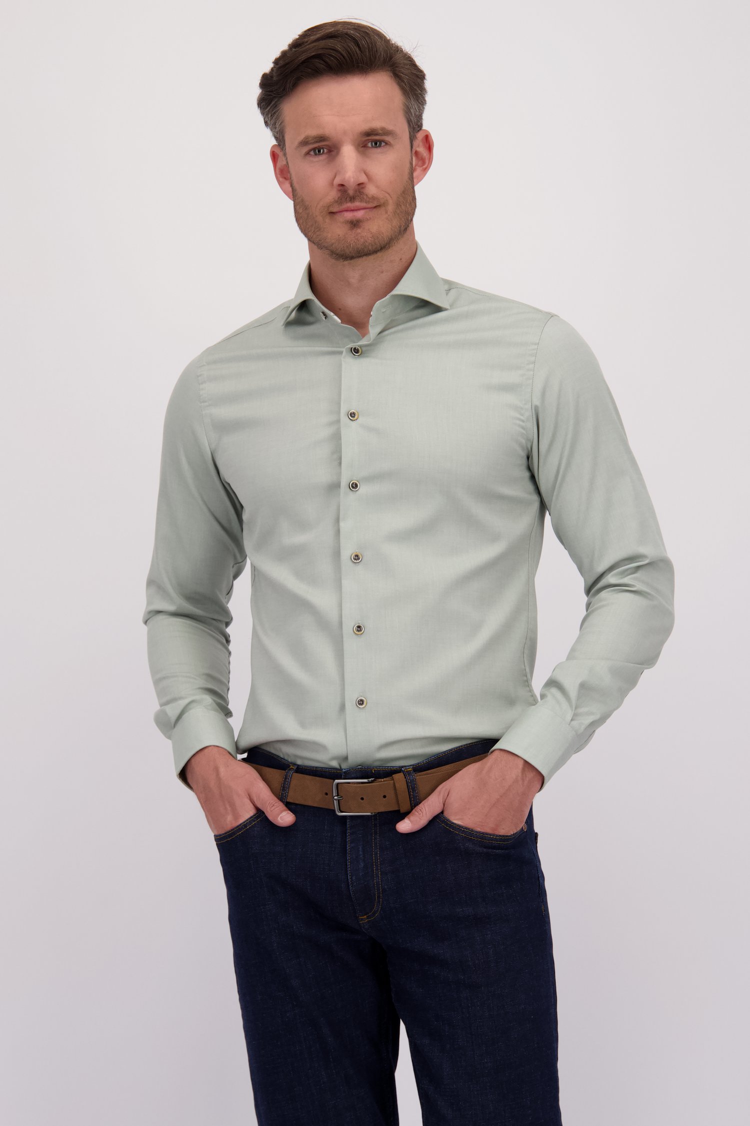 Chemise à manches longues vert clair - Slim fit de Michaelis pour Hommes