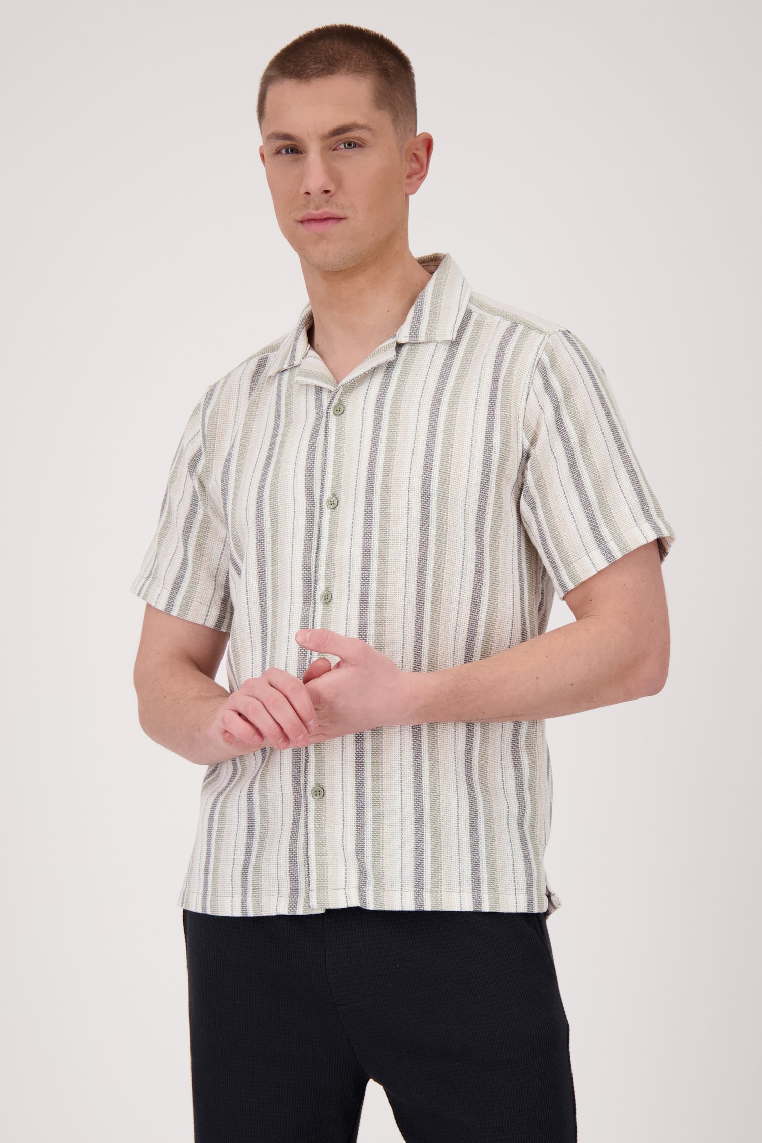Chemise à motif rayé beige et vert de ONLY & SONS pour Hommes