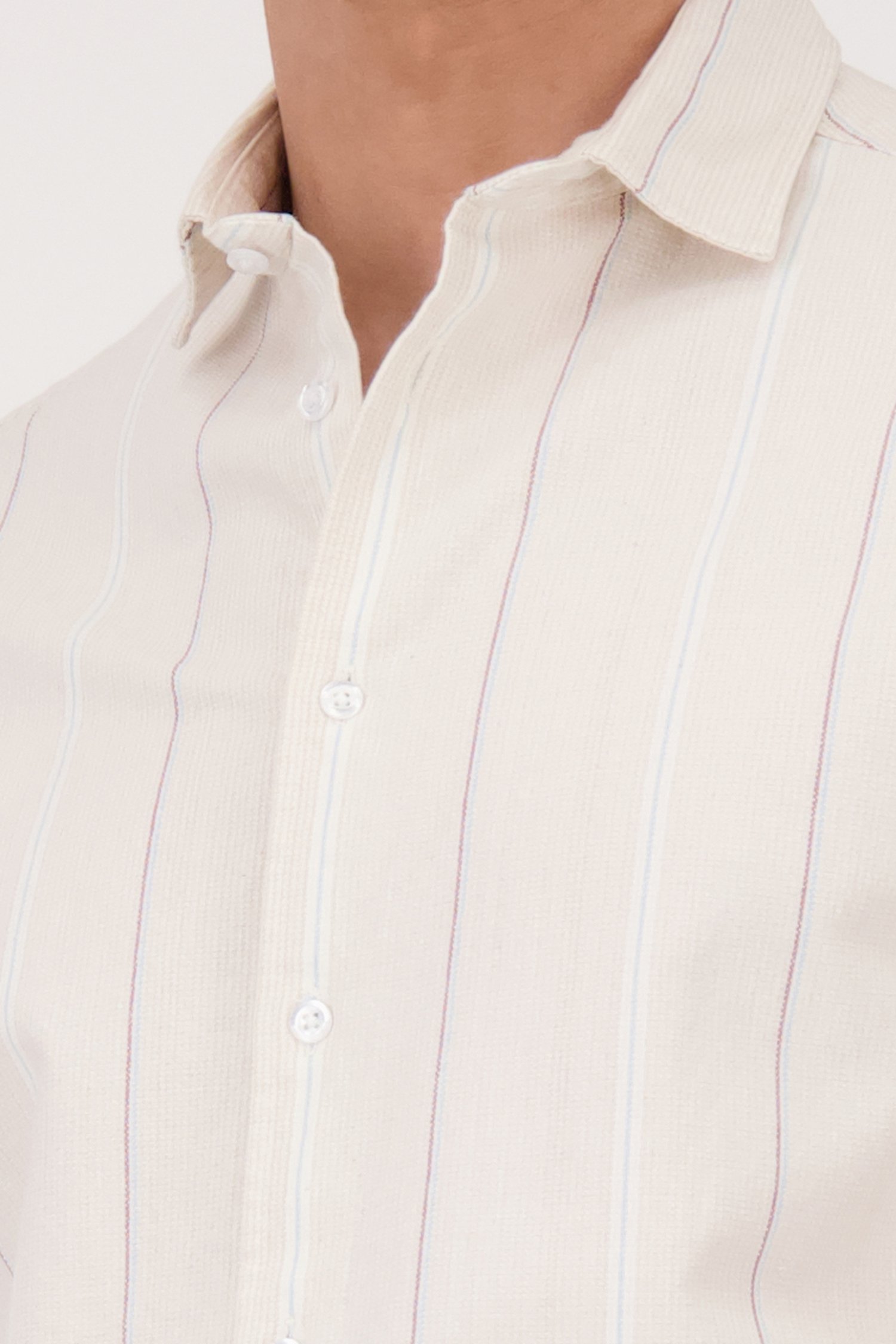 Chemise beige clair à rayures et manches courtes de Casual Five pour Hommes