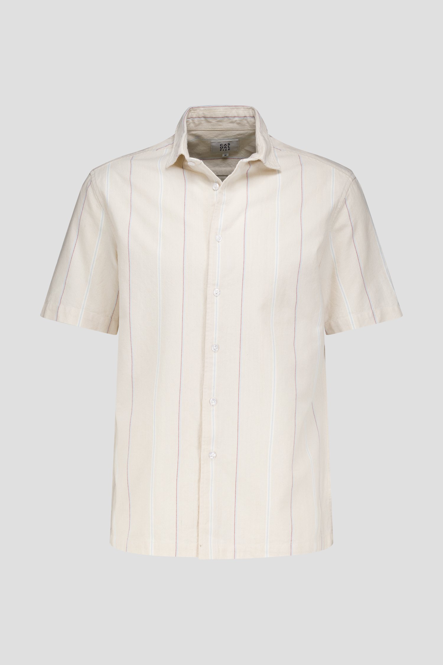 Chemise beige clair à rayures et manches courtes de Casual Five pour Hommes