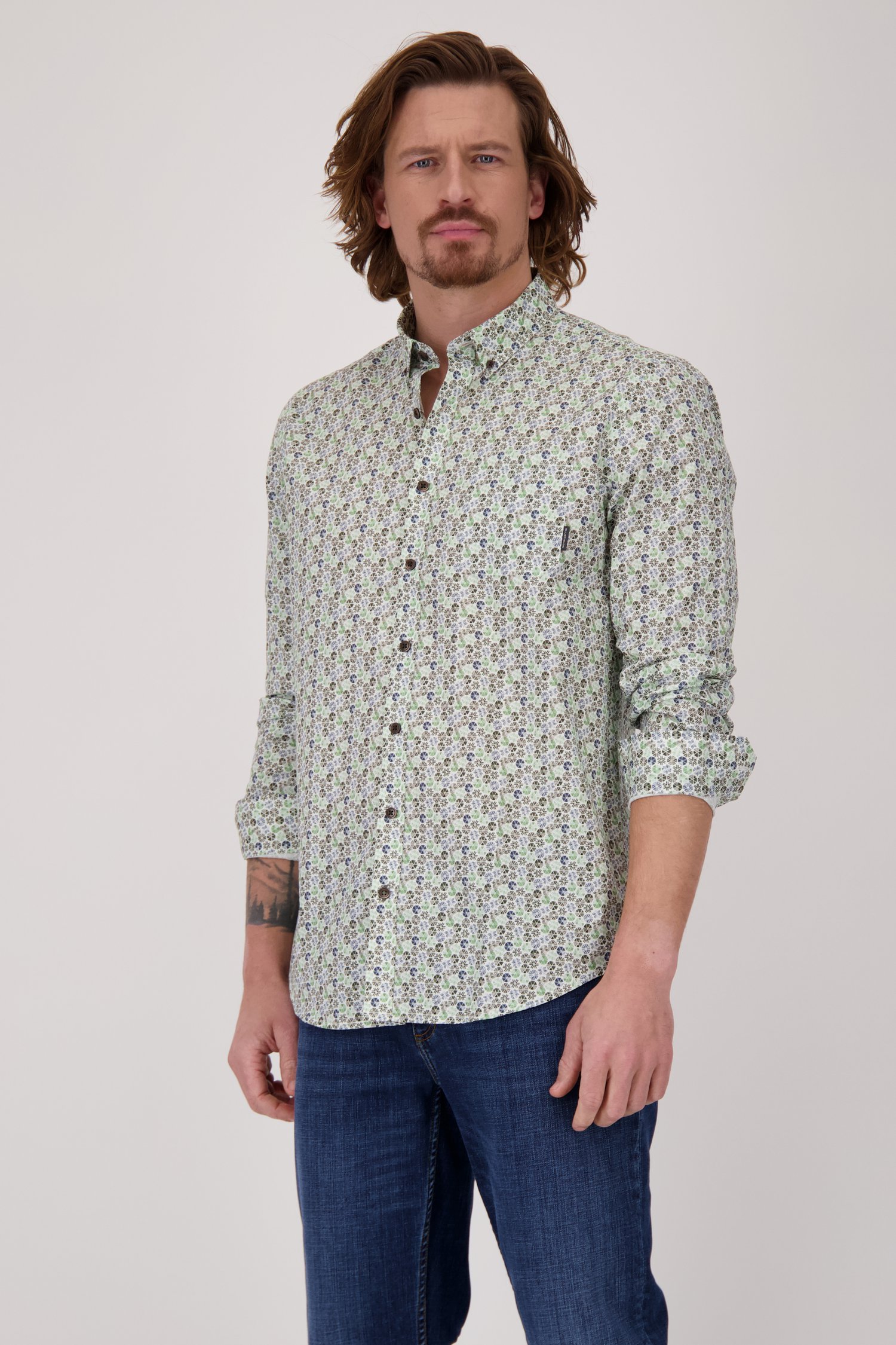 Chemise blanc-vert-bleu - regular fit de Bluefields pour Hommes