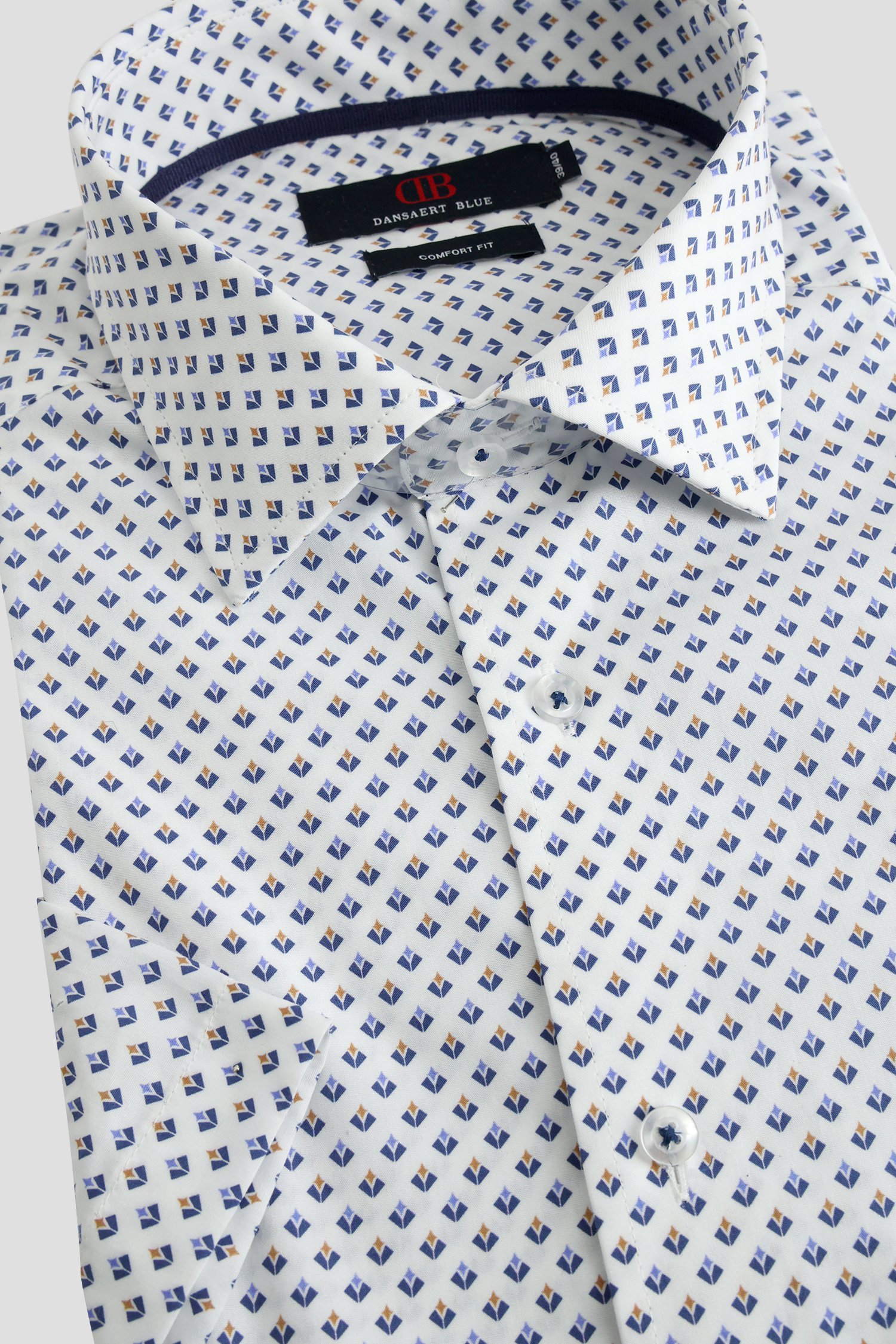 Photo produit 1 de Chemise blanche à imprimé beige-bleu - Comfort fit de Dansaert Blue pour Hommes