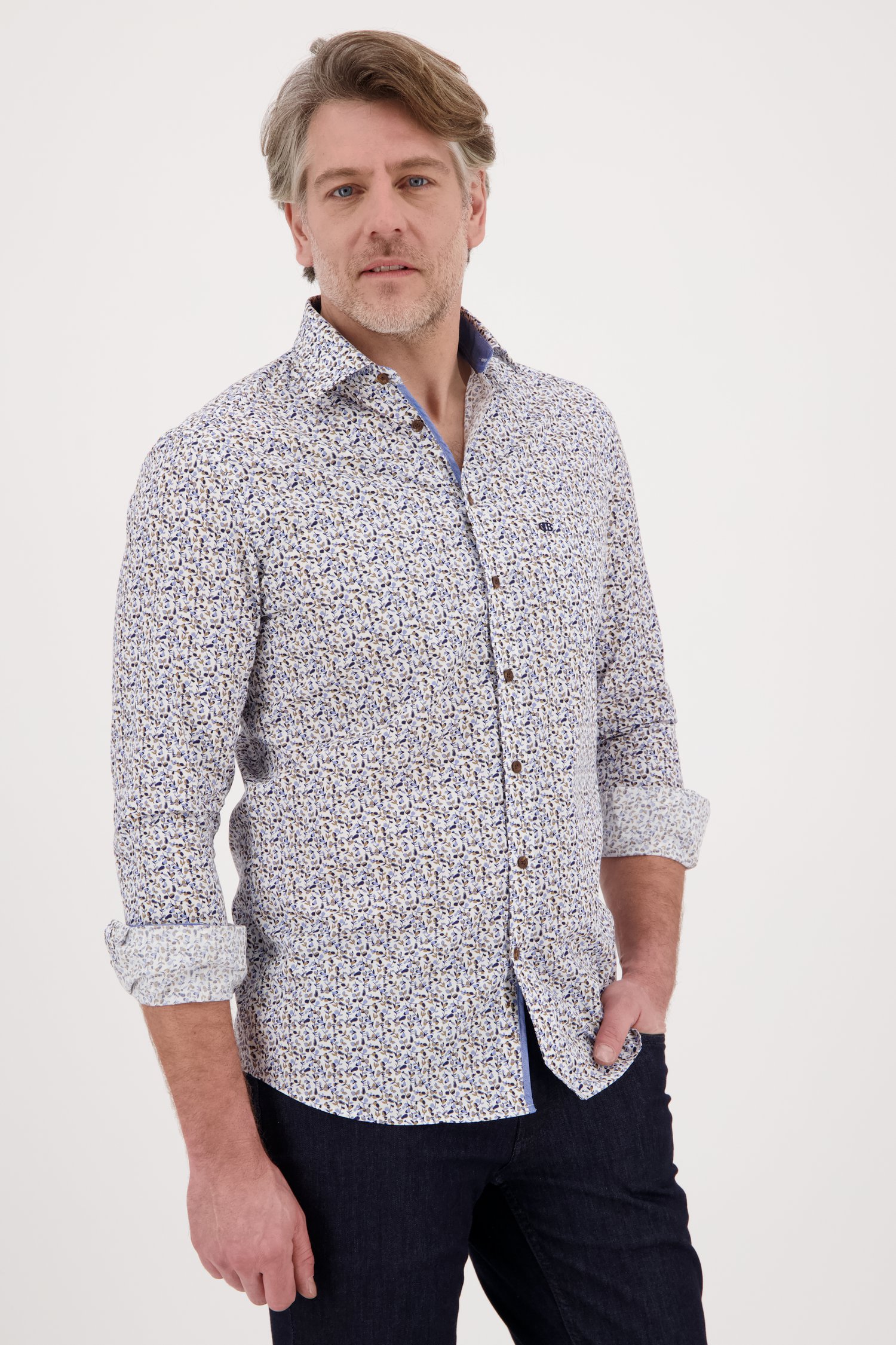Chemise blanche à imprimé bleu-brun - regular fit de Dansaert Blue pour Hommes