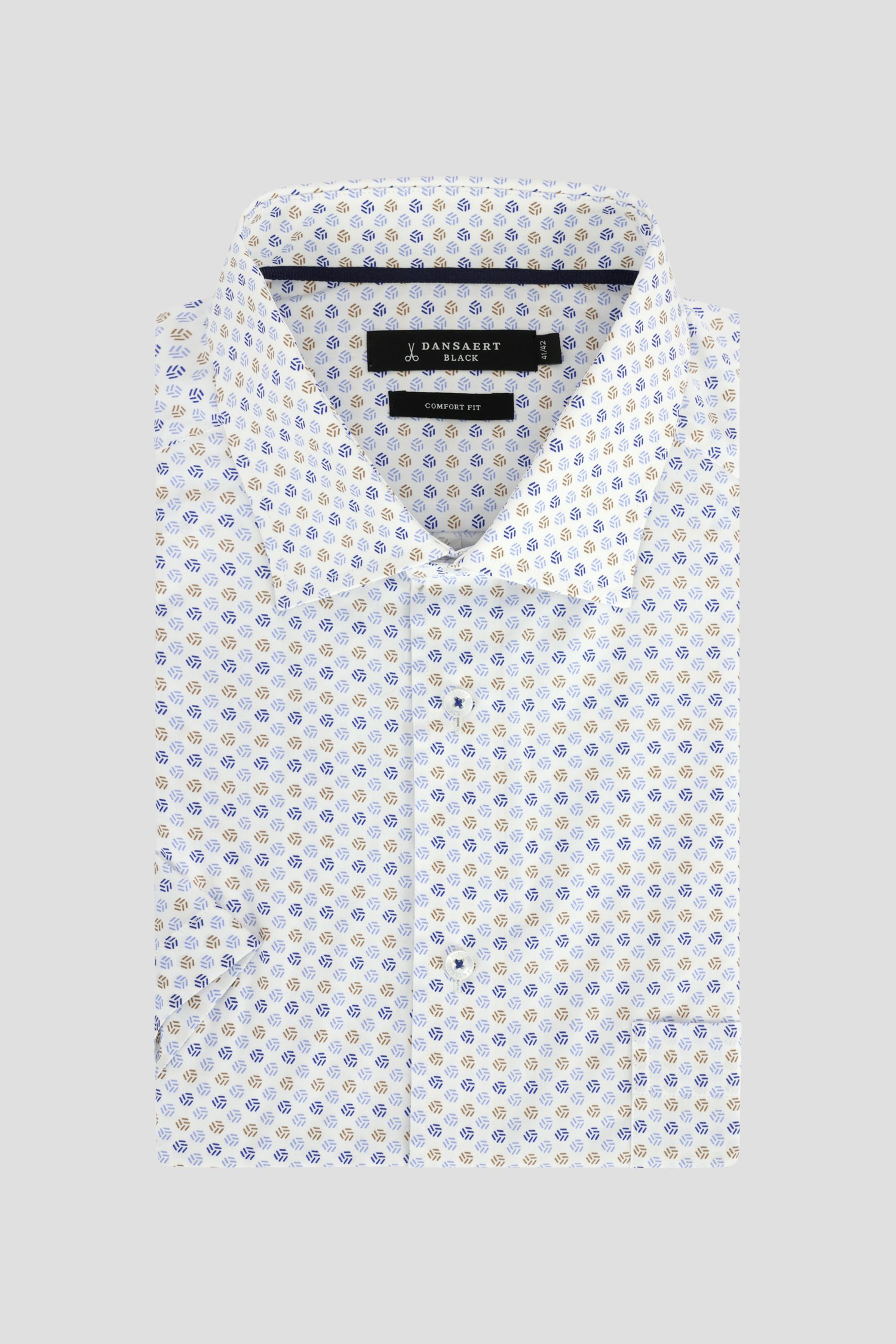Chemise blanche à imprimé bleu-brun – Comfort fit de Dansaert Black pour Hommes